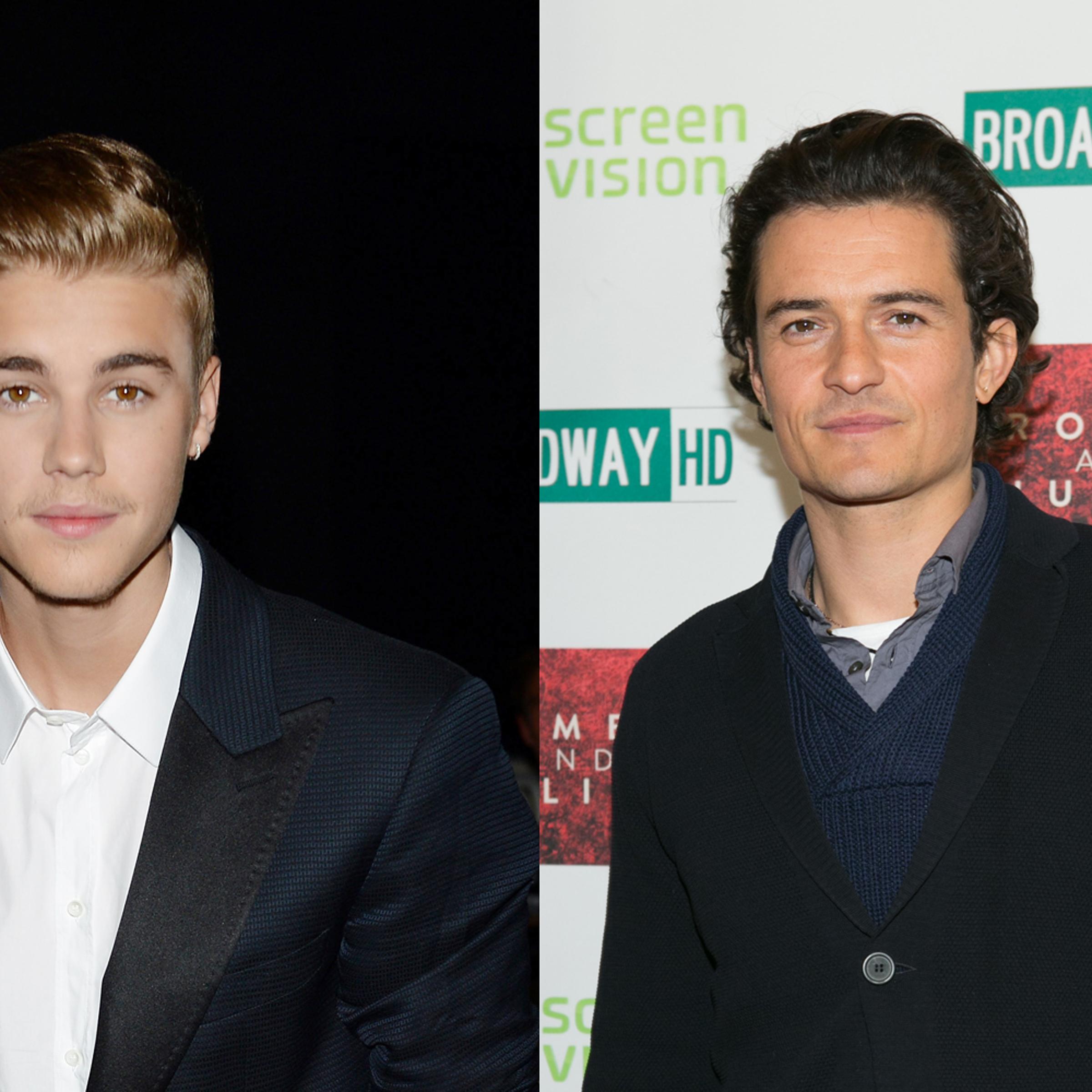 Justin Bieber (L) and Orlando Bloom (R)