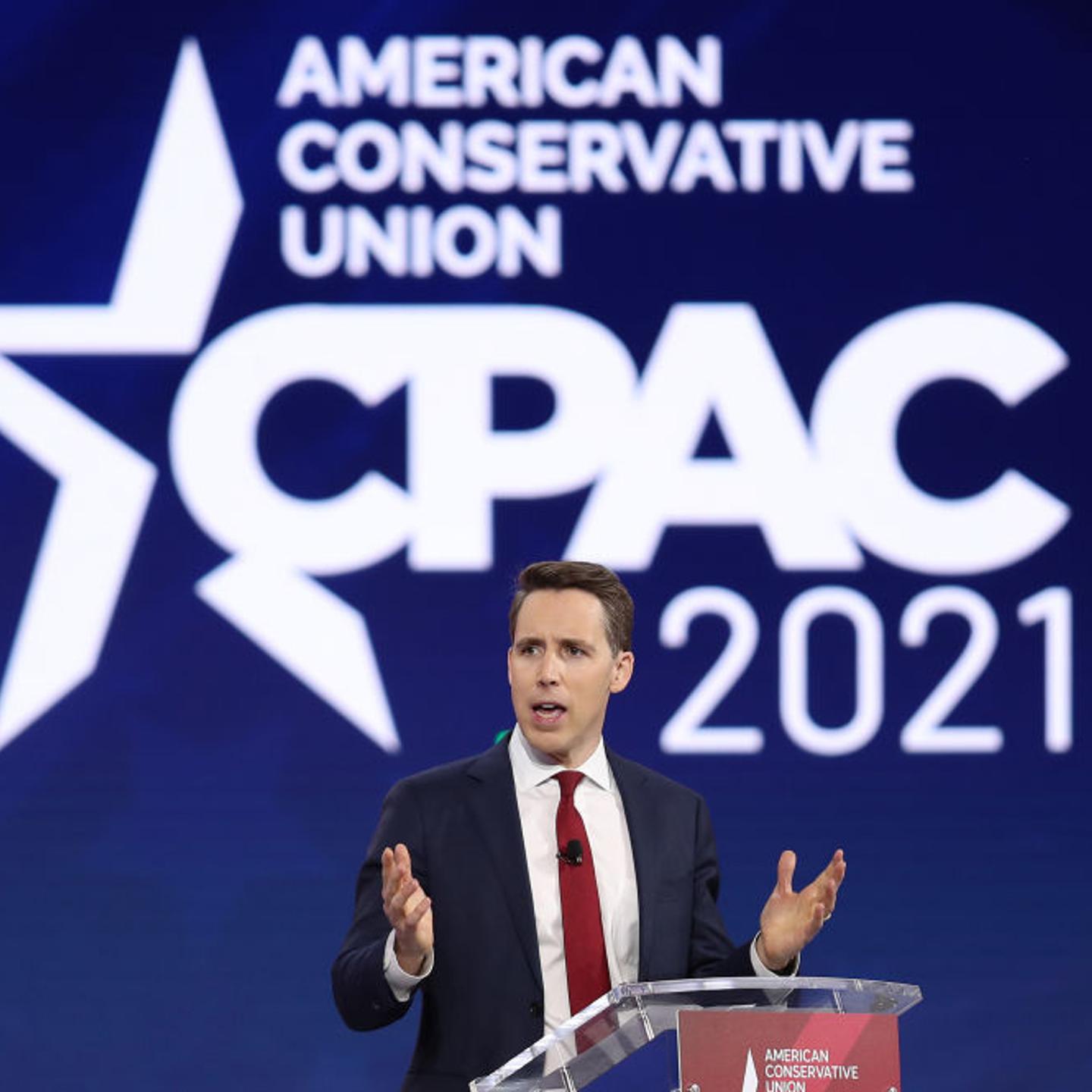 Sen. Josh Hawley (R-MO) addresses the Conservative Political Action Conference on February 26, 2021 in Orlando, Florida.
