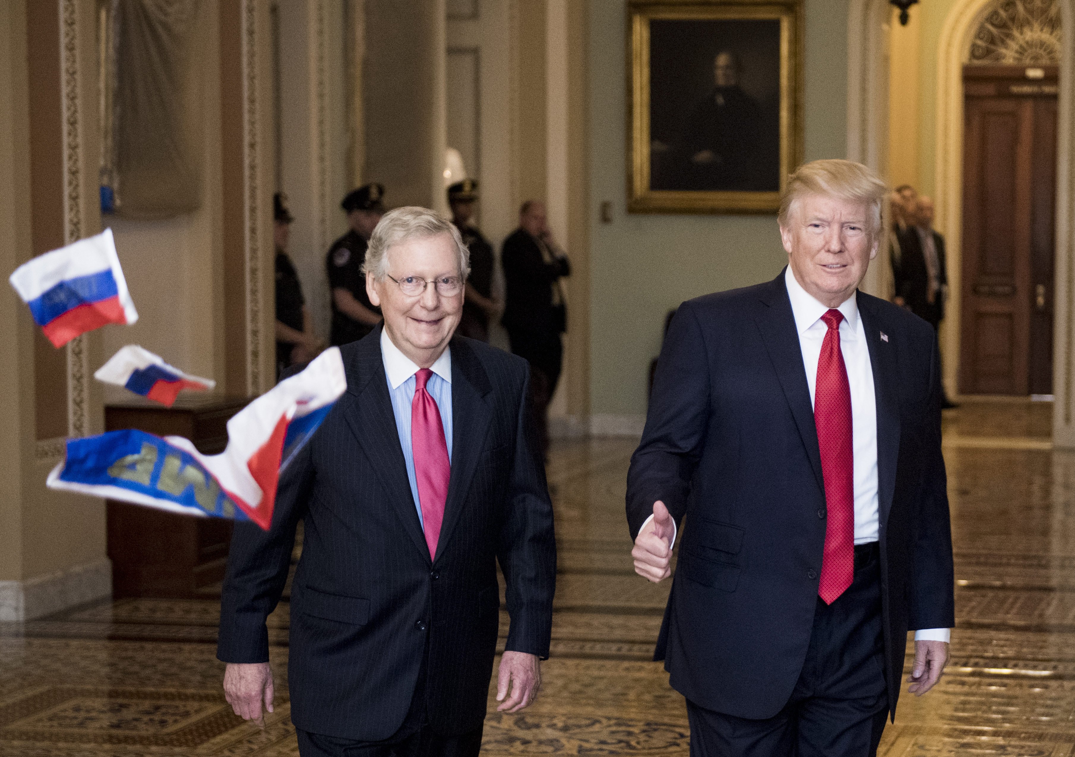 Russian Flags Thrown at President Trump