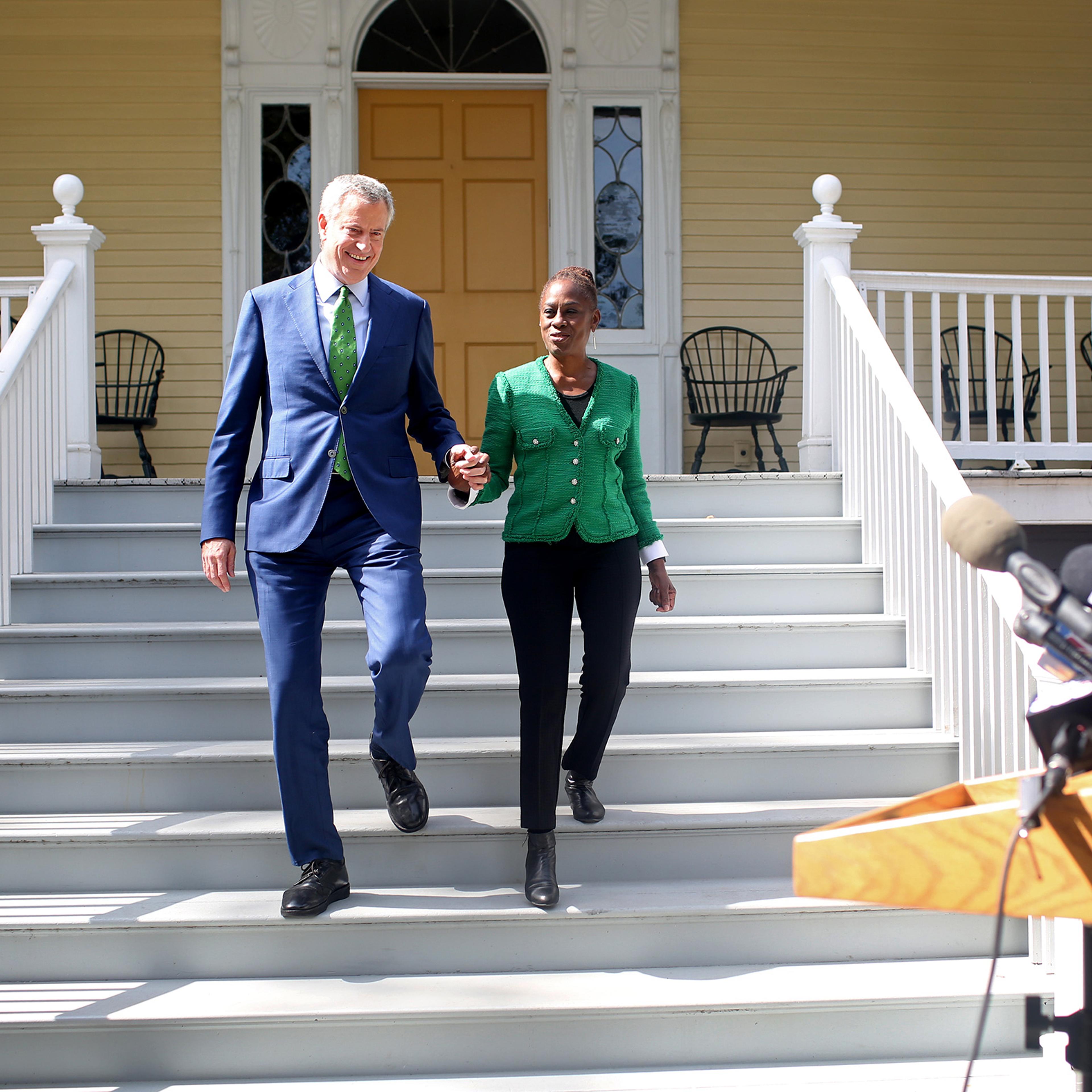 Bill de Blasio and Chirlane McCray arrive to a press conference in New York City on Sept. 20, 2019.
