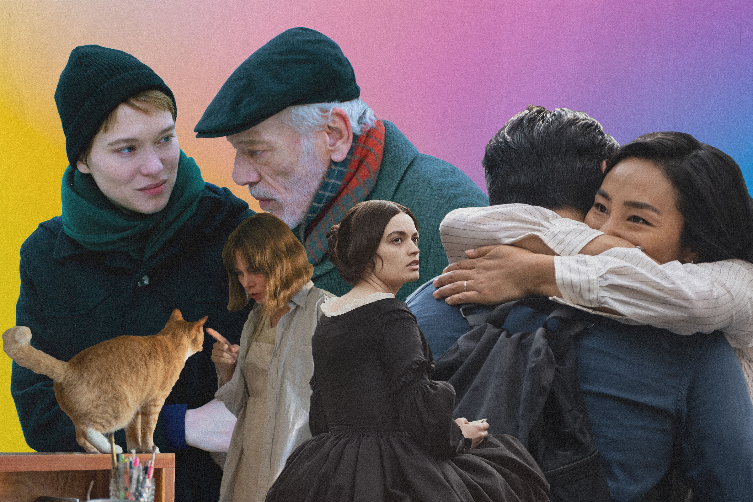 A collage of cut outs of different characters from the best movies of the year, thus far.