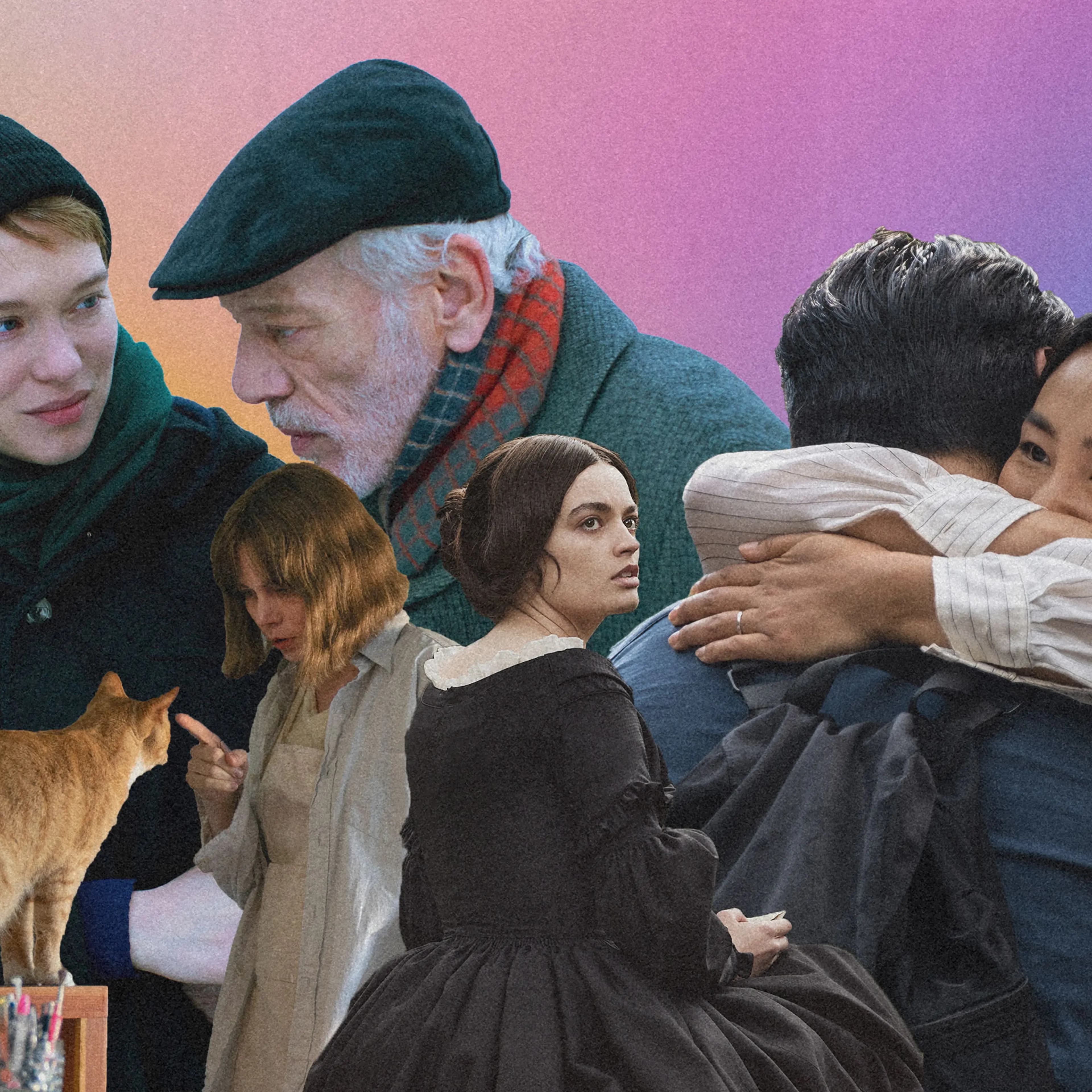 A collage of cut outs of different characters from the best movies of the year, thus far.
