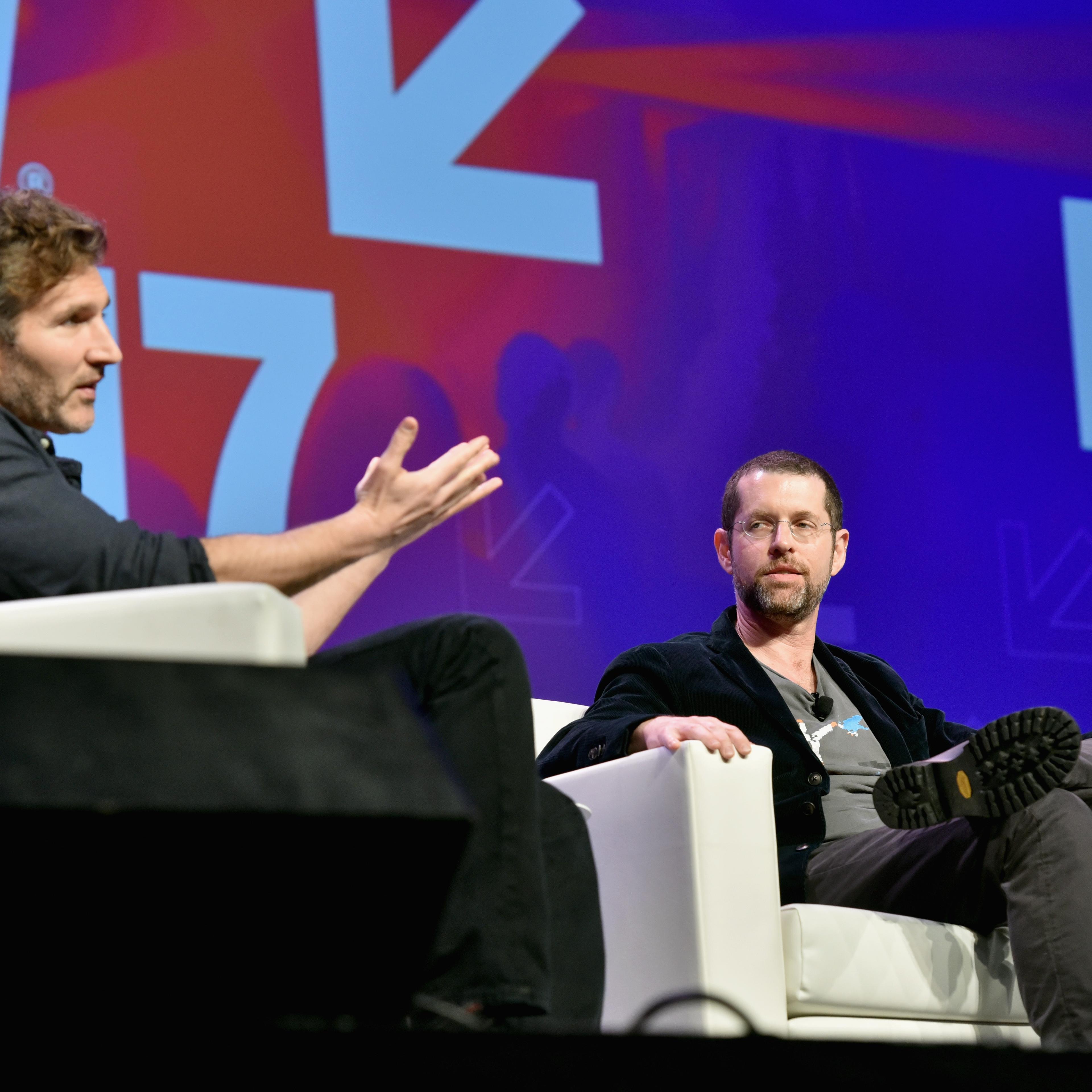 Writers David Benioff (L) and D.B. Weiss speak onstage at 'Featured Session: Game of Thrones' during 2017 SXSW Conference and Festivals at Austin Convention Center on March 12, 2017 in Austin.