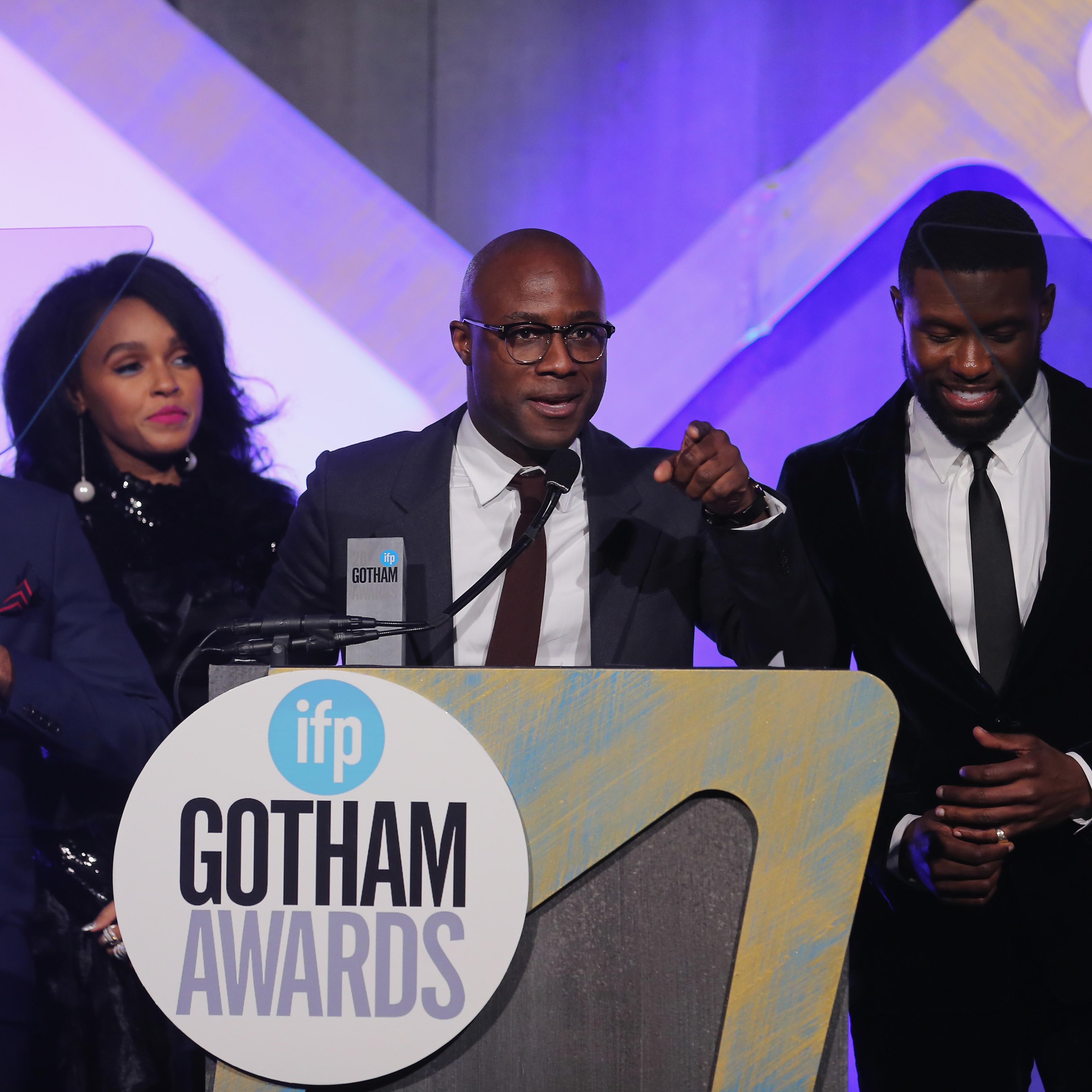 Barry Jenkins accepts an award for 'Moonlight' along with actors Jharrel Jerome, Janelle Monae, Trevante Rhodes and Ashton Sanders at IFP's 26th Annual Gotham Independent Film Awards on November 28, 2016 in New York City.