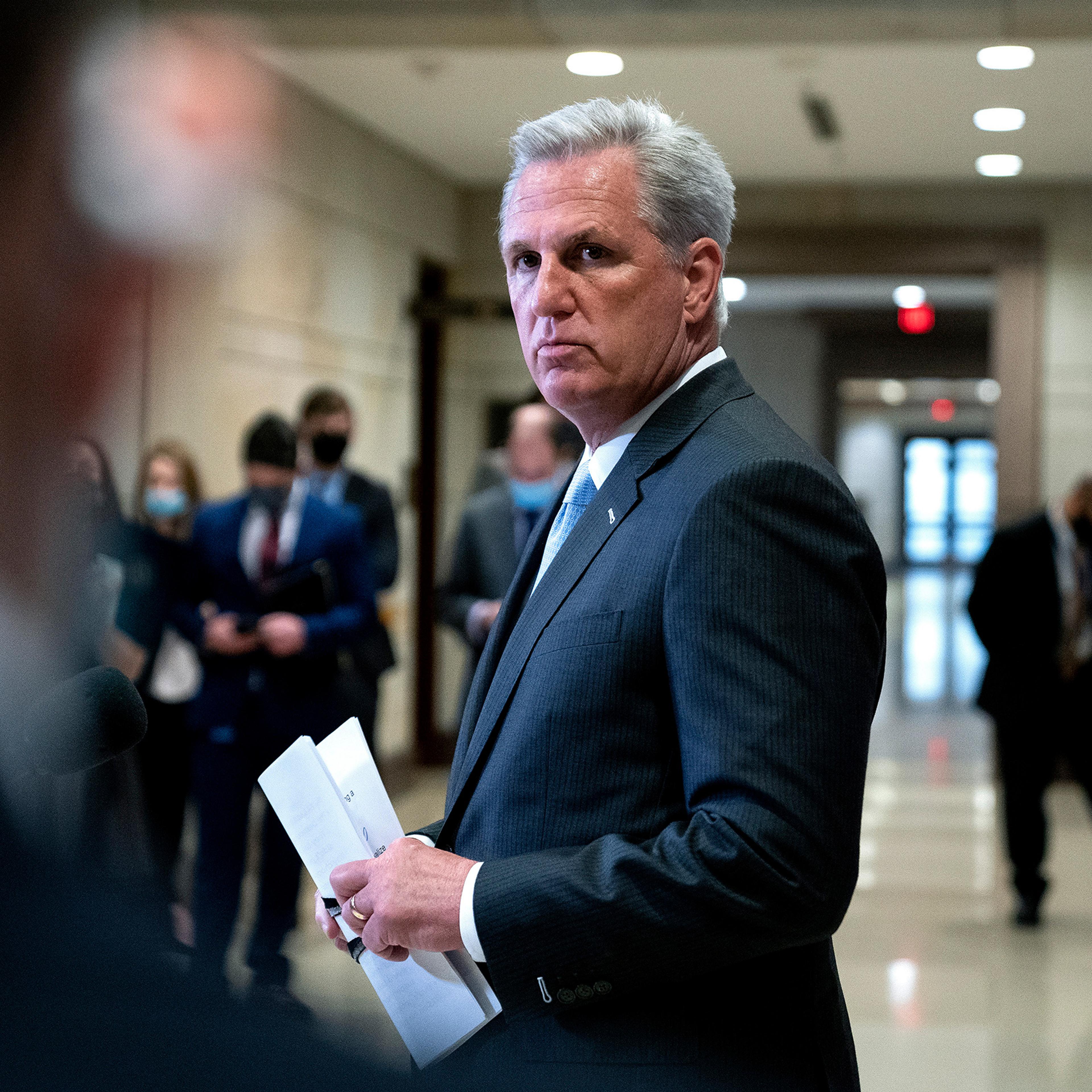House Minority Leader Kevin McCarthy (R-Calif.) addresses during a news conference at the Capitol on Feb. 24.