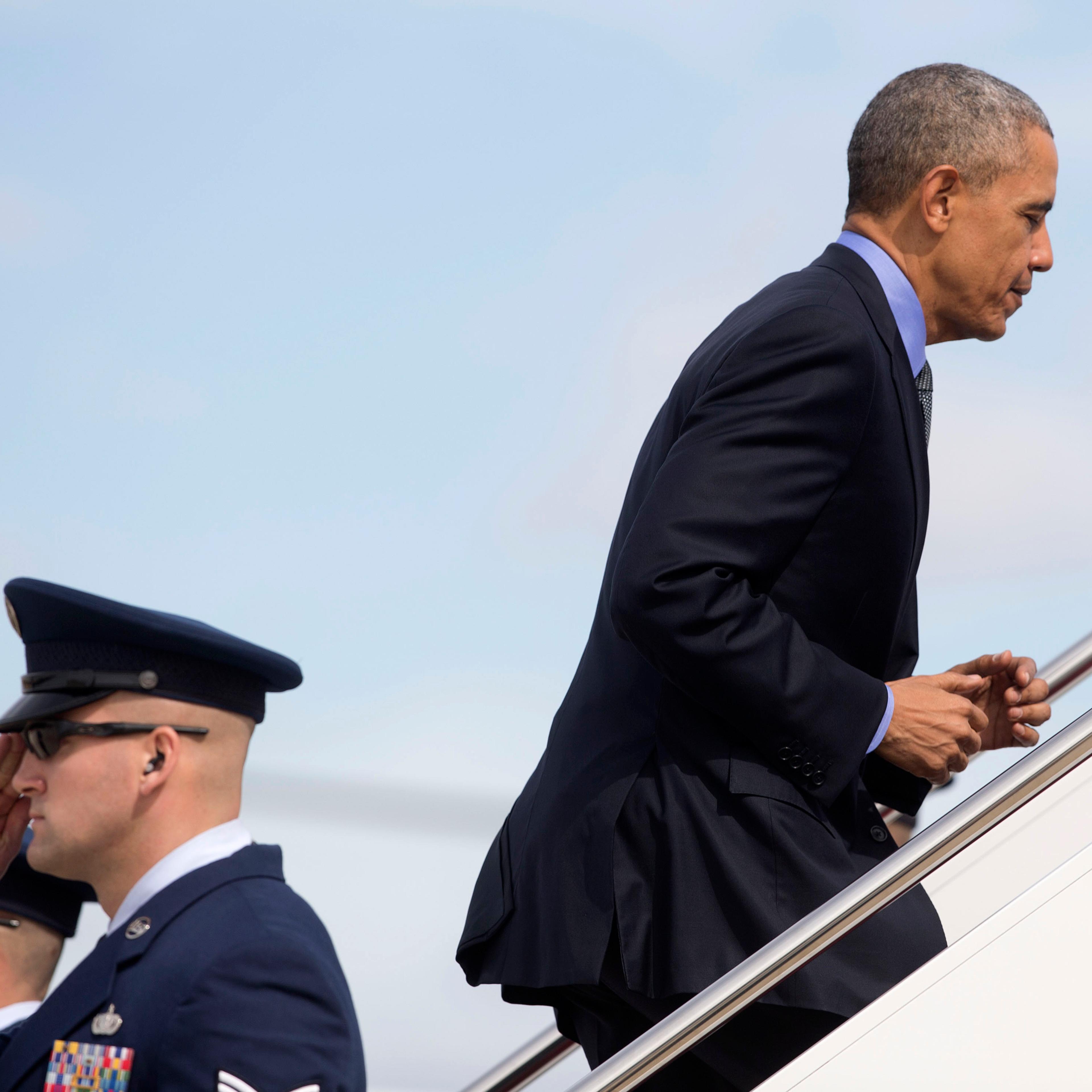 President Barack Obama boards Air Force One before his departure on March 11, 2016, from Andrews Air Force Base, Md. Obama is traveling to Austin, Texas to speak at South by Southwest Festival (SXSW) and attend 2 Democratic National Committee fundraisers