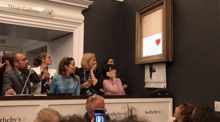 Banksy post stunning moment his art piece self destructs on Instagram.
