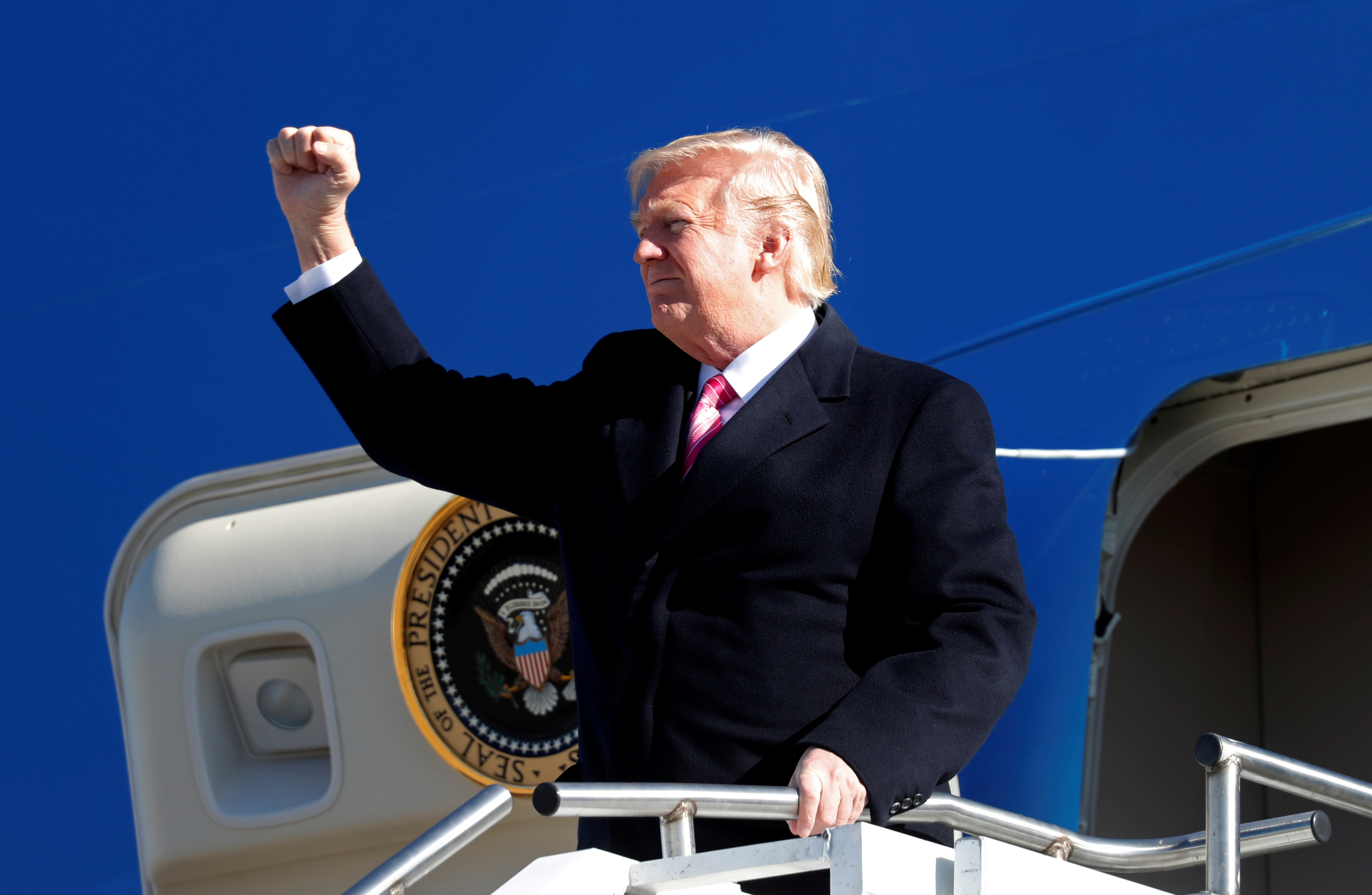 U.S. President Donald Trump steps from Air Force One for a visit to the Civil Rights Museum in Jackson