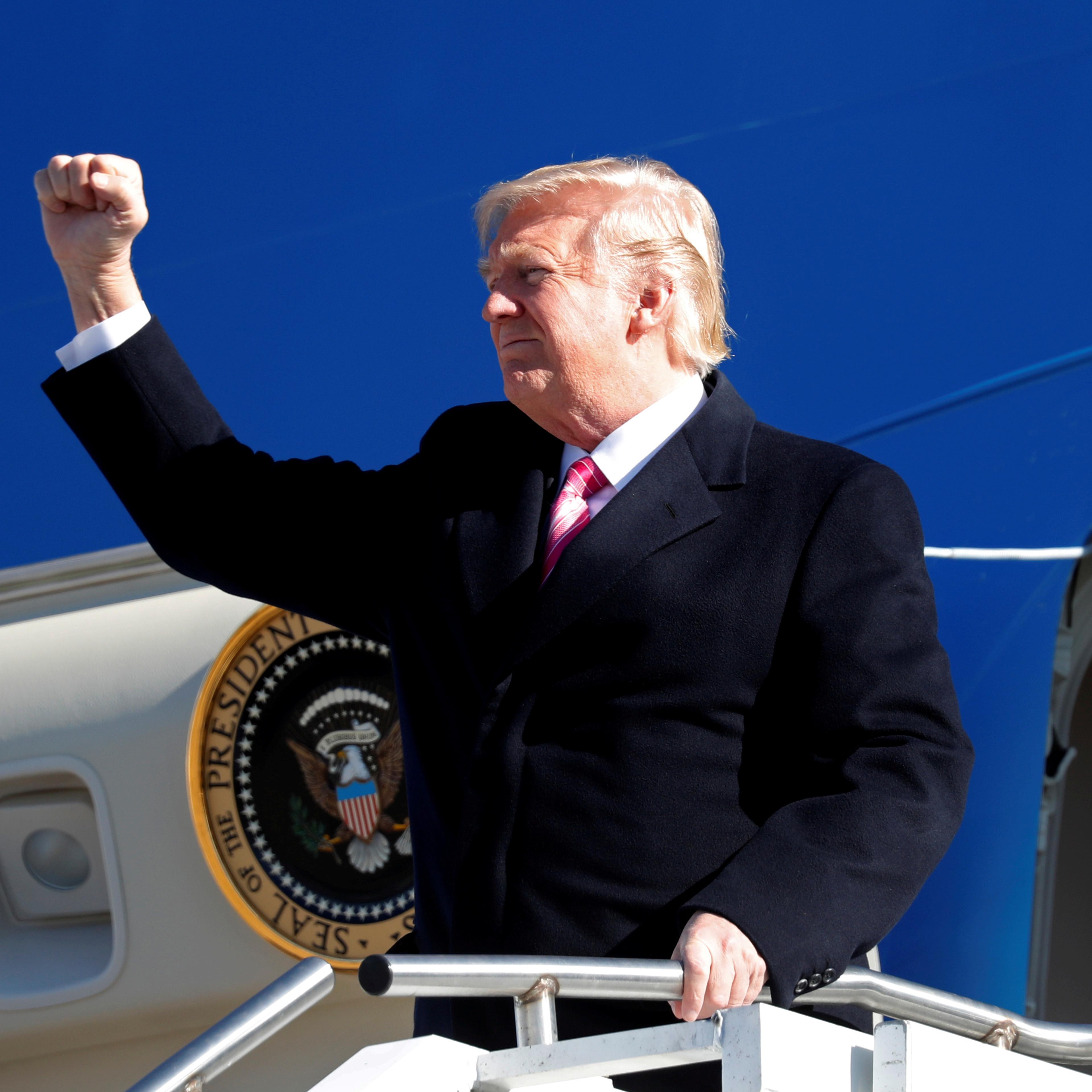 U.S. President Donald Trump steps from Air Force One for a visit to the Civil Rights Museum in Jackson