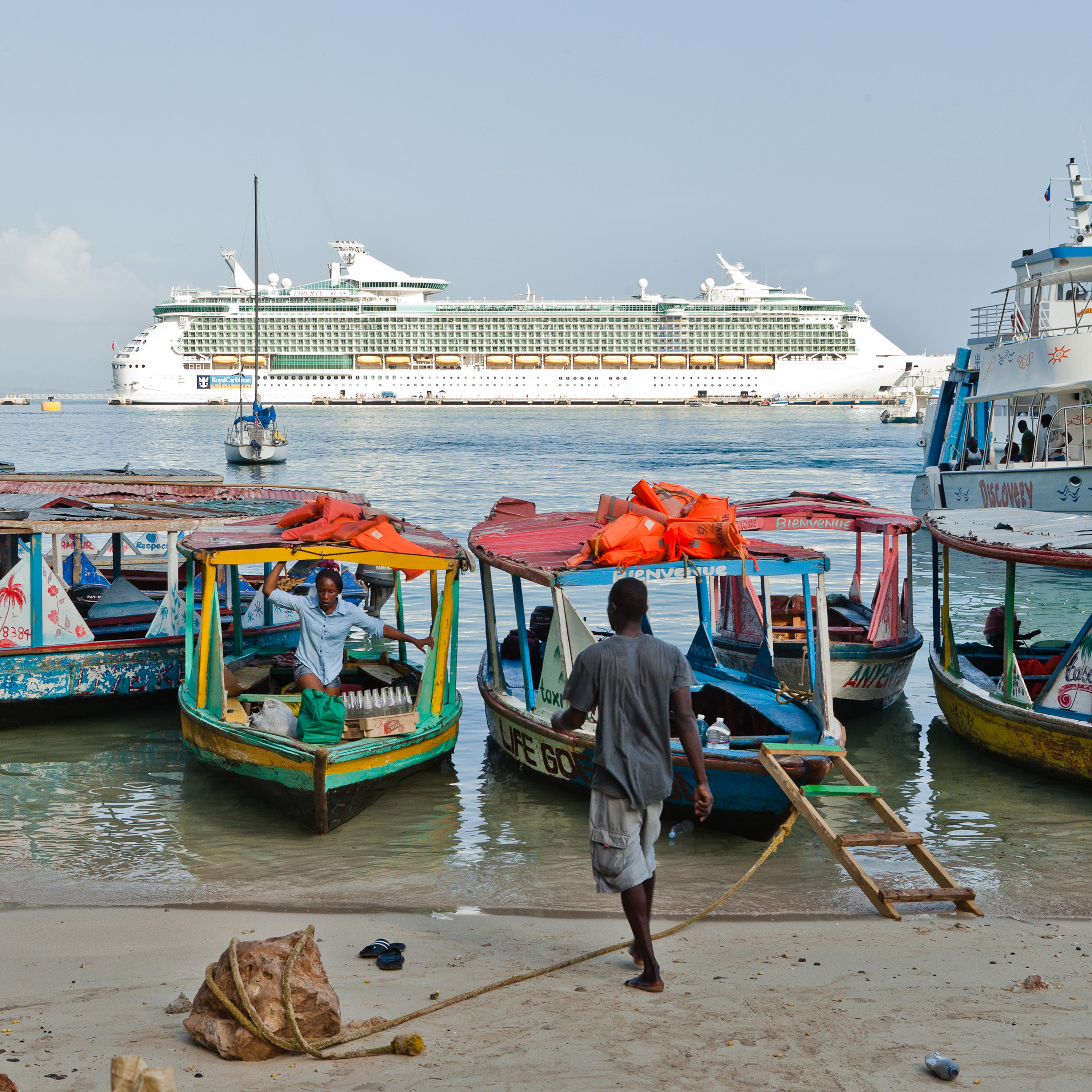 A Royal Caribbean cruise ship seen from the village of Labadie, Haiti, on July 22, 2015.