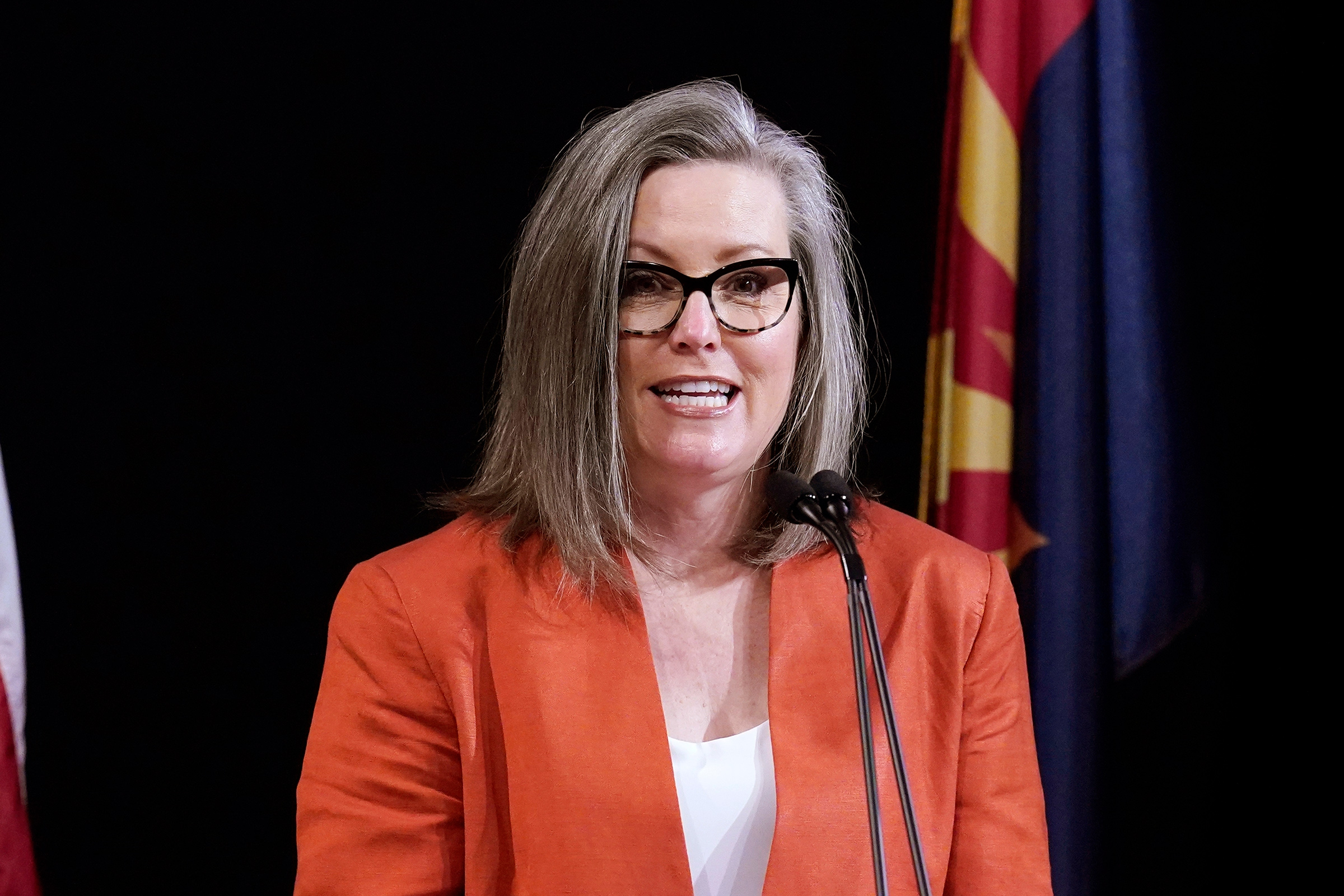 Arizona Secretary of State Katie Hobbs addresses the members of Arizona's Electoral College in Phoenix. Hobbs on Wednesday, June 2, 2021, announced her candidacy for the Democratic nomination for governor in 2022 while denouncing the Republican-controlled state Senate's ongoing audit of the 2020 presidential election.