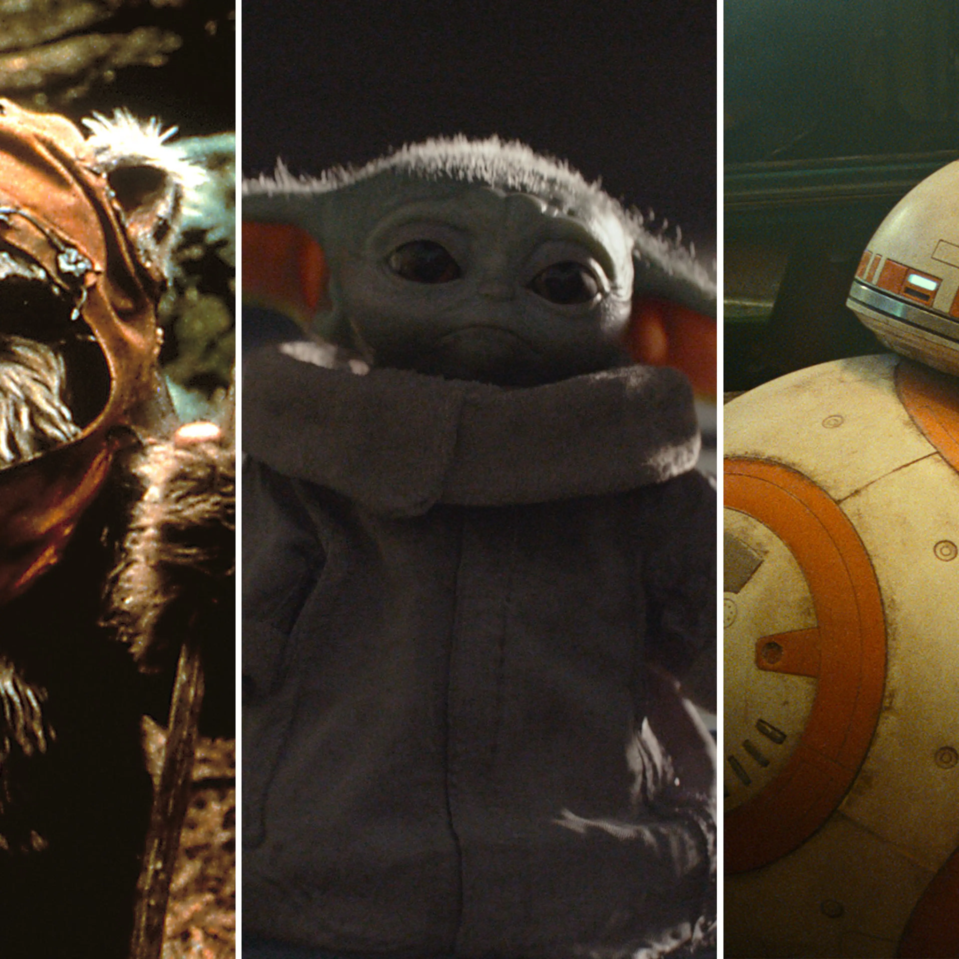 An Ewok, Baby Yoda, BB8