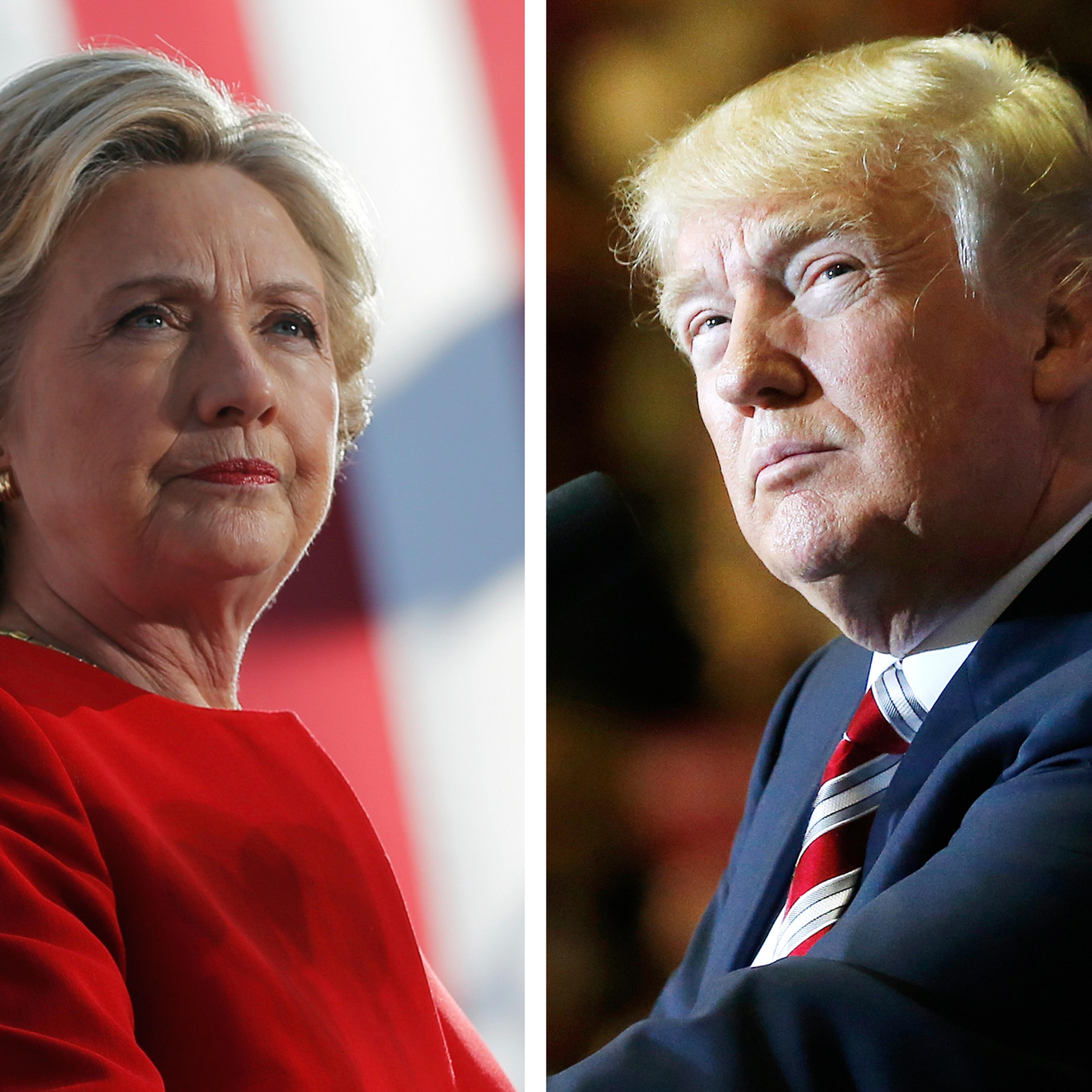Democratic presidential nominee Hillary Clinton speaks at a campaign rally in Pittsburgh, Pennsylvania, U.S. November 7, 2016 Republican presidential nominee Donald Trump speaks during a campaign rally in Leesburg, Virginia, U.S. November 7, 2016. REUTER