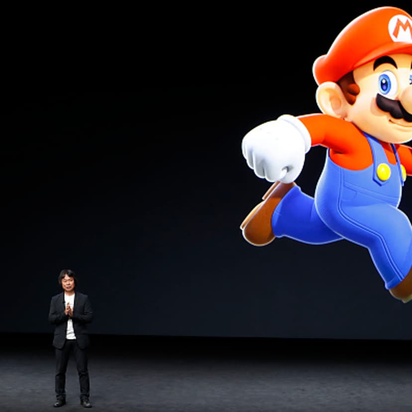 Shigeru Miyamoto, creative fellow at Nintendo and creator of Super Mario, speaks on stage during an Apple launch event on September 7, 2016 in San Francisco, California.