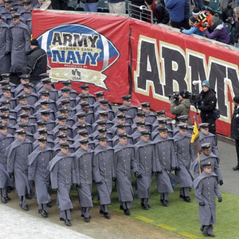 The Cadets of West Point march on to the field before a game between the Army Black Nights and the Navy Midshipmen on Dec. 14, 2013.
