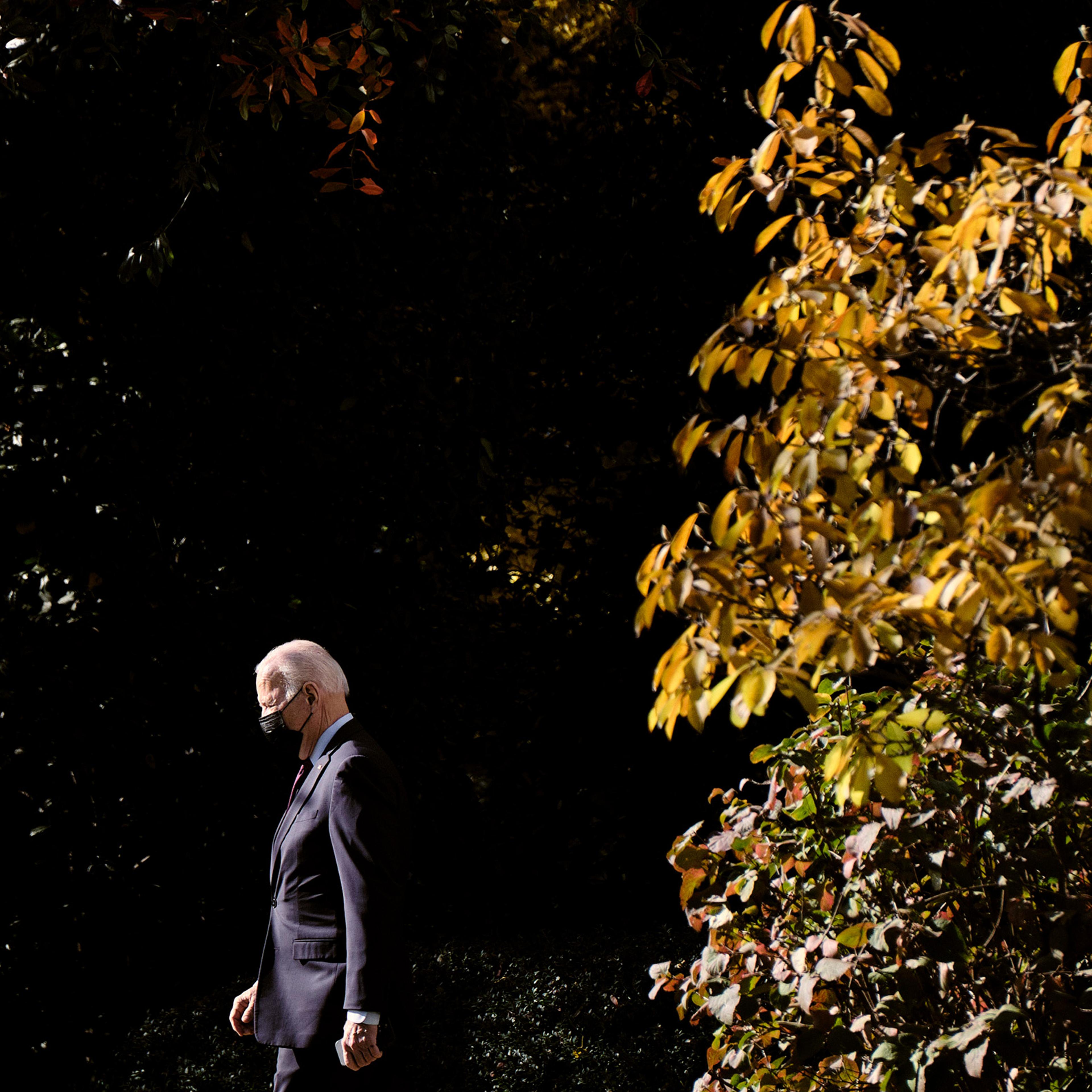 President Joe Biden walks to Marine One as he departs the White House in Washington for a day trip to Michigan on Nov. 17, 2021. (T.J. Kirkpatrick/The New York Times)