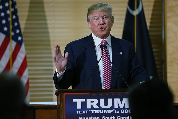 Republican Presidential candidate Donald Trump speaks at a news conference on February 15, 2016 in Hanahan, South Carolina.