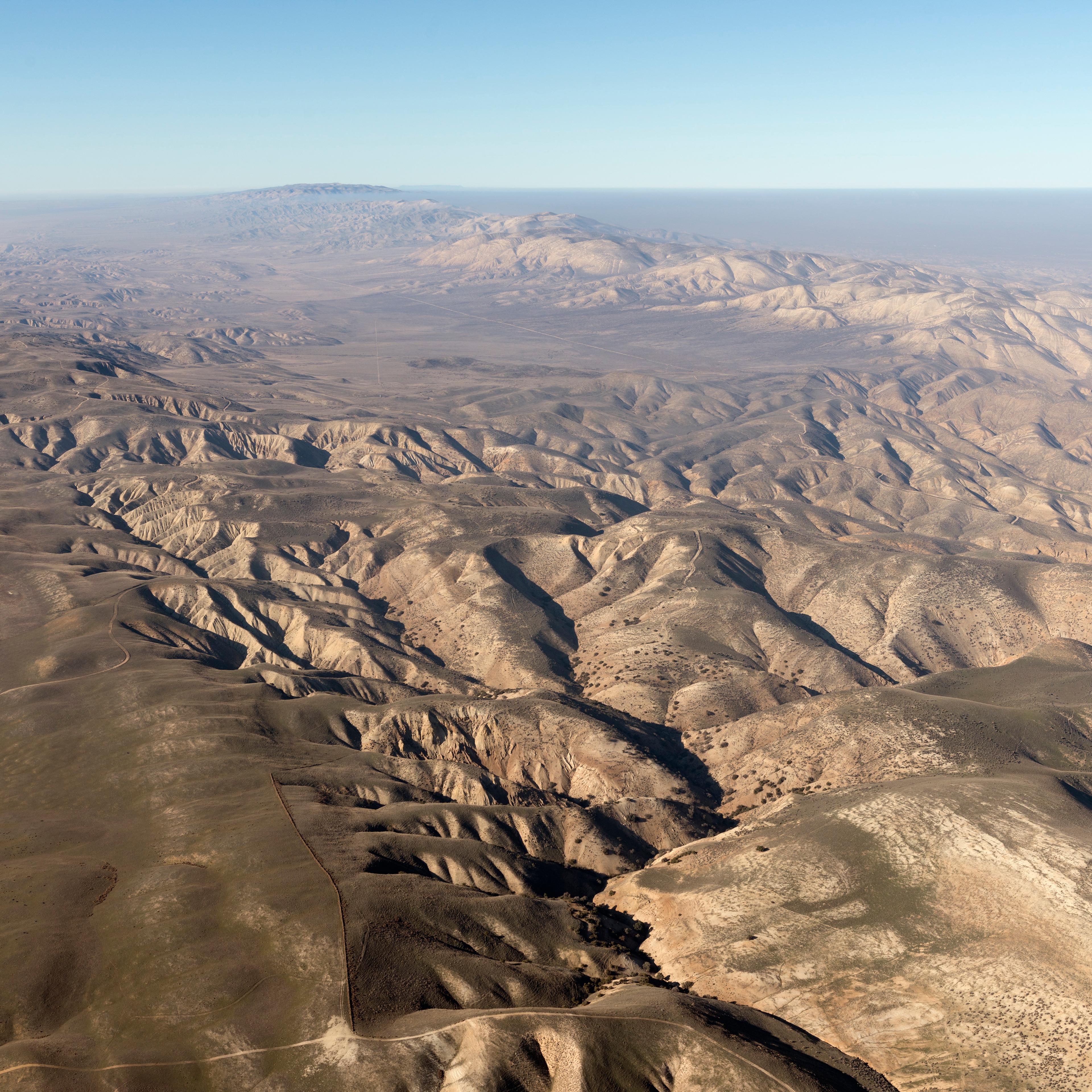 Aerial view of a portion of the San Andreas fault in California Sierra Madre Mountains, midway betwe