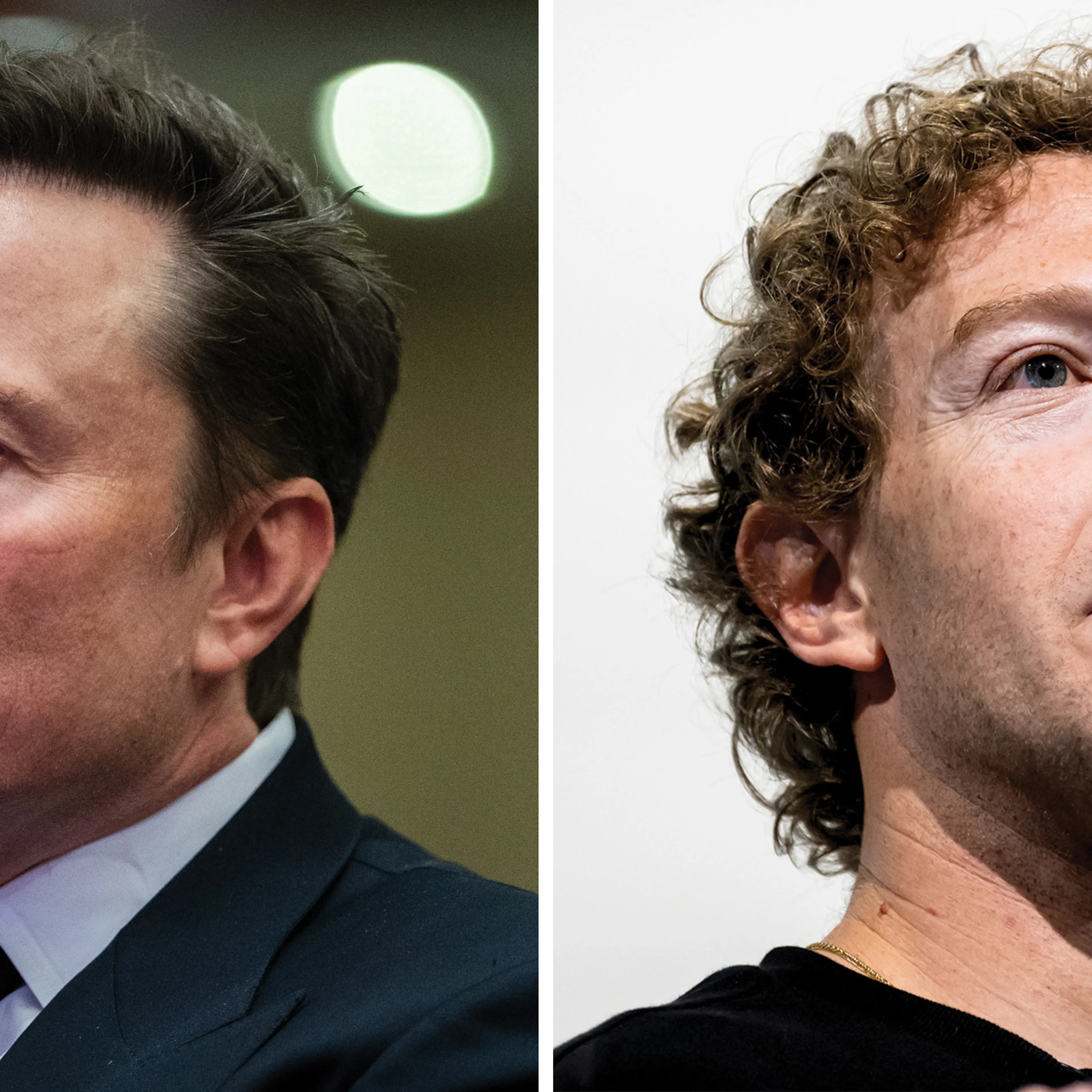 Elon Musk (left); Mark Zuckerberg