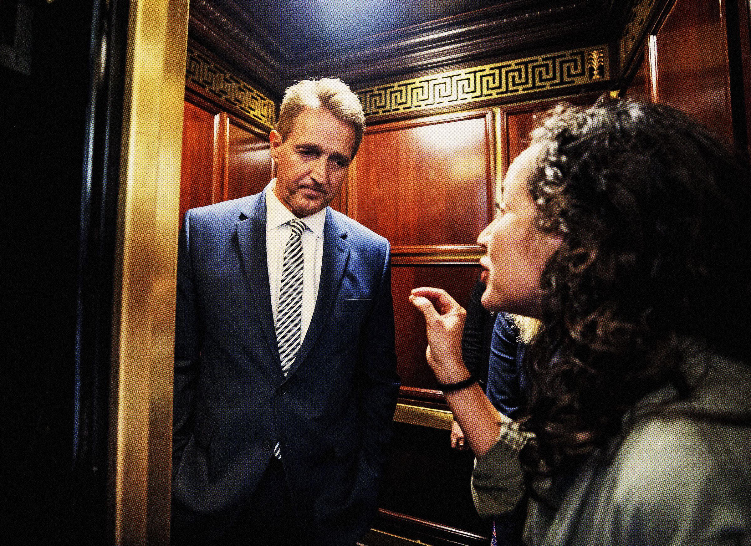 Archila confronts Flake on Sept. 28, 2018, as she and Gallagher (not pictured) beg him not to confirm Kavanaugh