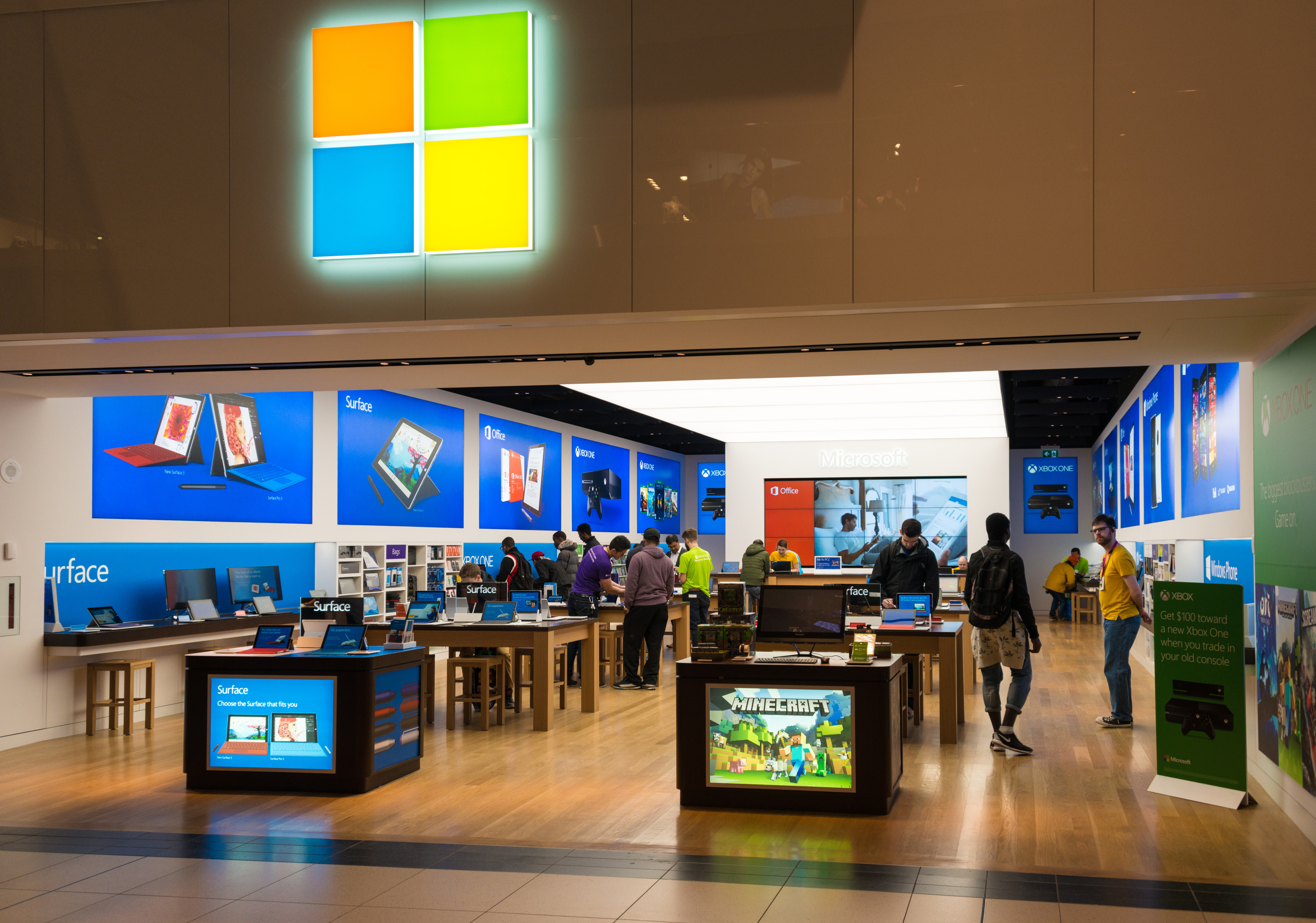 Microsoft Corporation increases its retail operation in Canada by opening the eight store in the Eaton Centre one of the largest malls in the city.