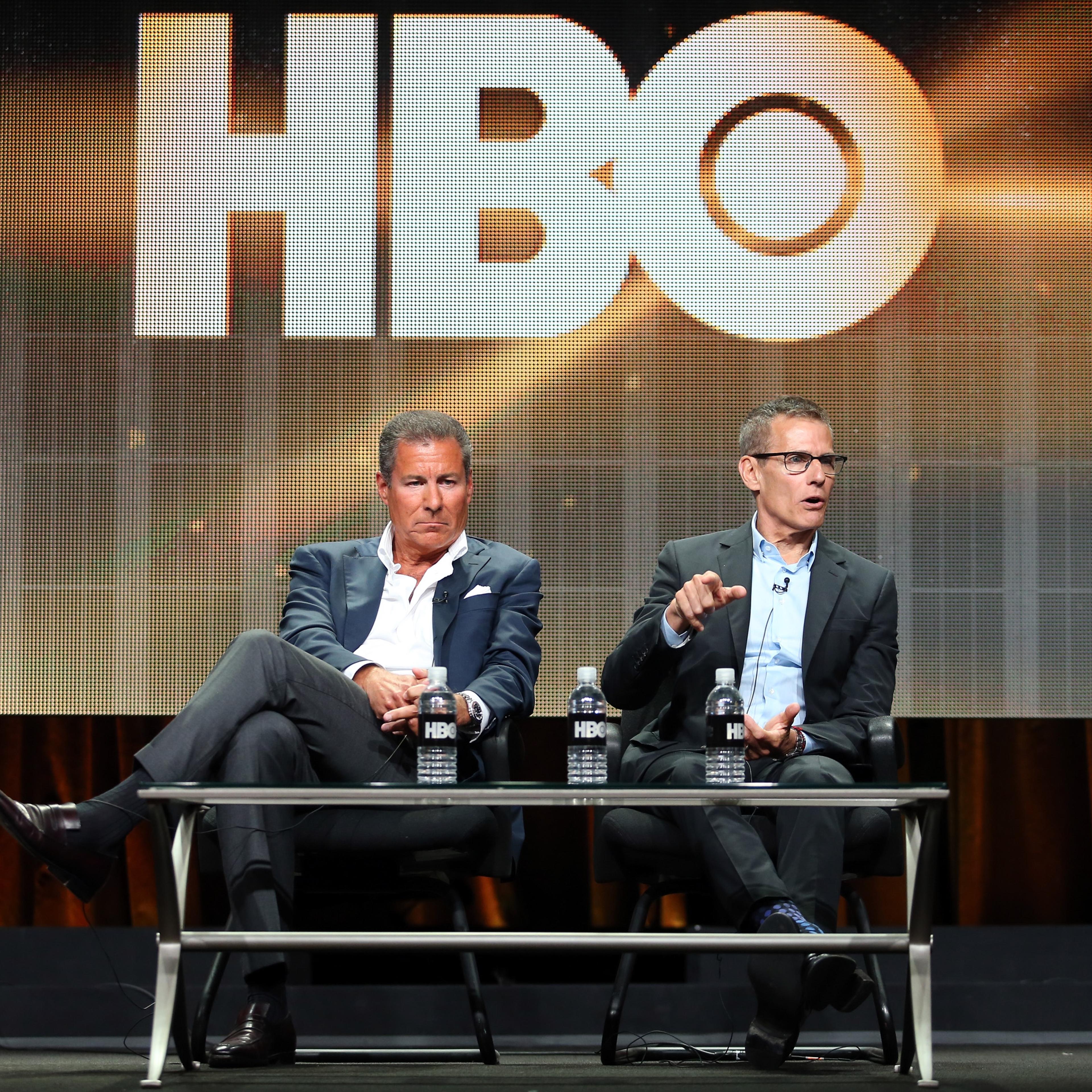 HBO Chairman and CEO Richard Plepler and HBO Programming President Michael Lombardo speak onstage at the Executive Session panel during the HBO portion of the 2014 Summer Television Critics Association on July 10, 2014 in Beverly Hills.