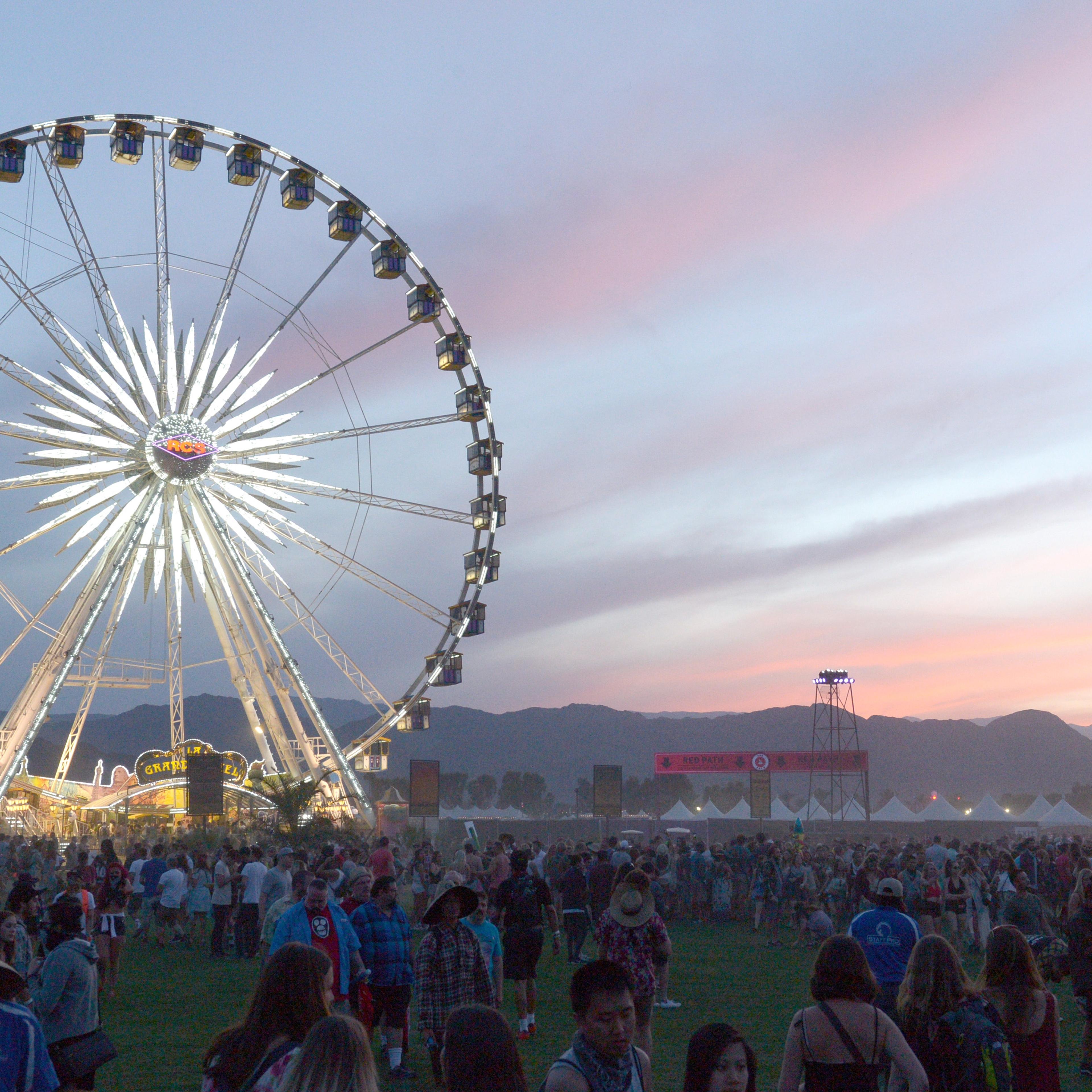 The Ferris wheel is seen after sunset during day 1 of the 2015 Coachella Valley Music & Arts Festival (Weekend 1) at the Empire Polo Club on April 10, 2015 in Indio, California.
