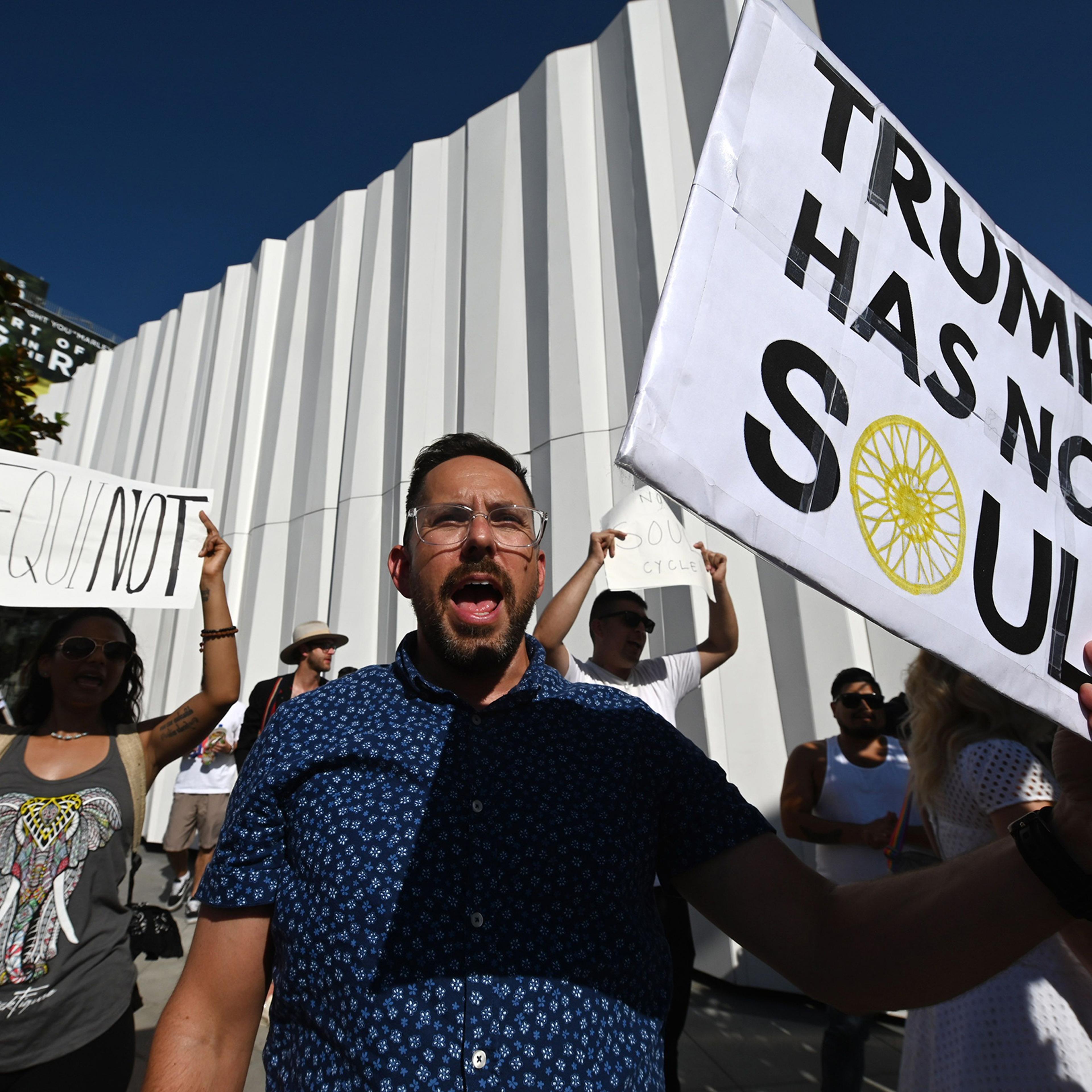 Protesters outside an Equinox in West Hollywood, Calif., on Aug. 9