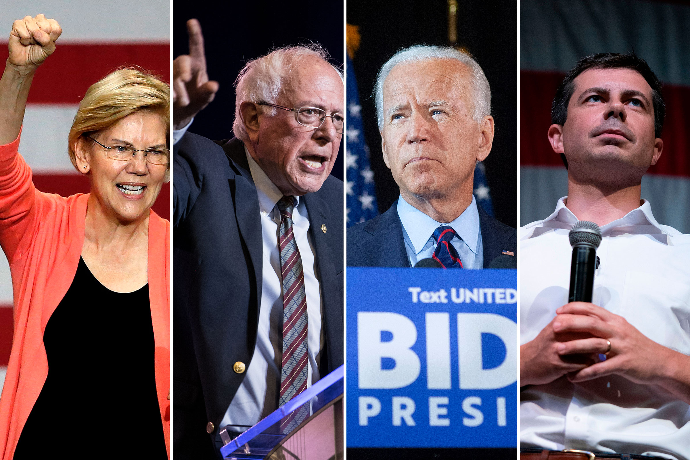 Elizabeth Warren, Bernie Sanders, Joe Biden, Pete Buttigieg