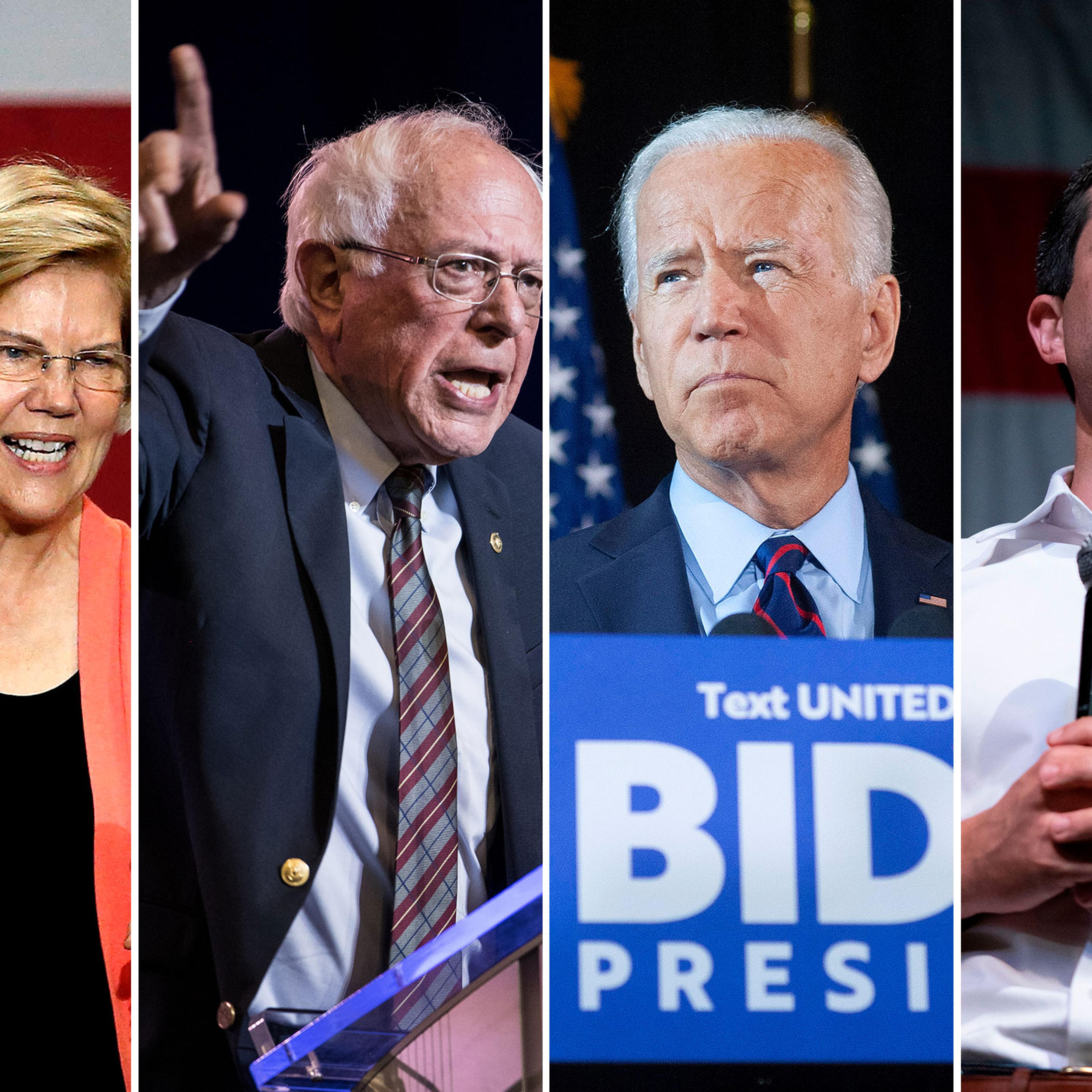 Elizabeth Warren, Bernie Sanders, Joe Biden, Pete Buttigieg