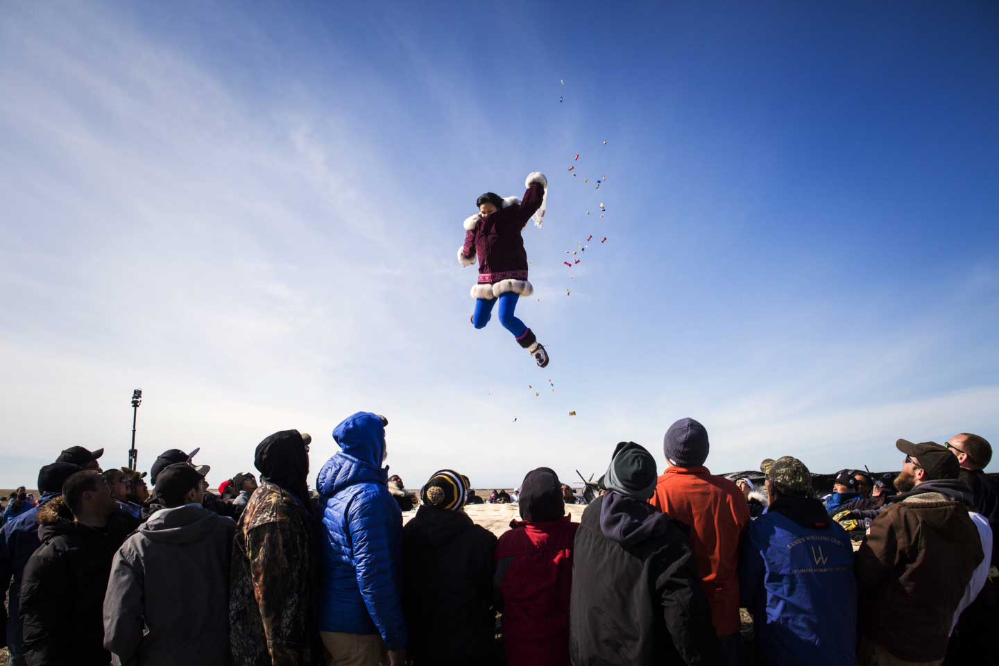 The traditional blanket toss at the annual whaling feast in Point Hope, Alaska on June 16, 2015. For the Inupiat villagers of Point Hope Nothing is more important than the bowhead whale. The calendar year revolves around hunting, fishing and gathering, a