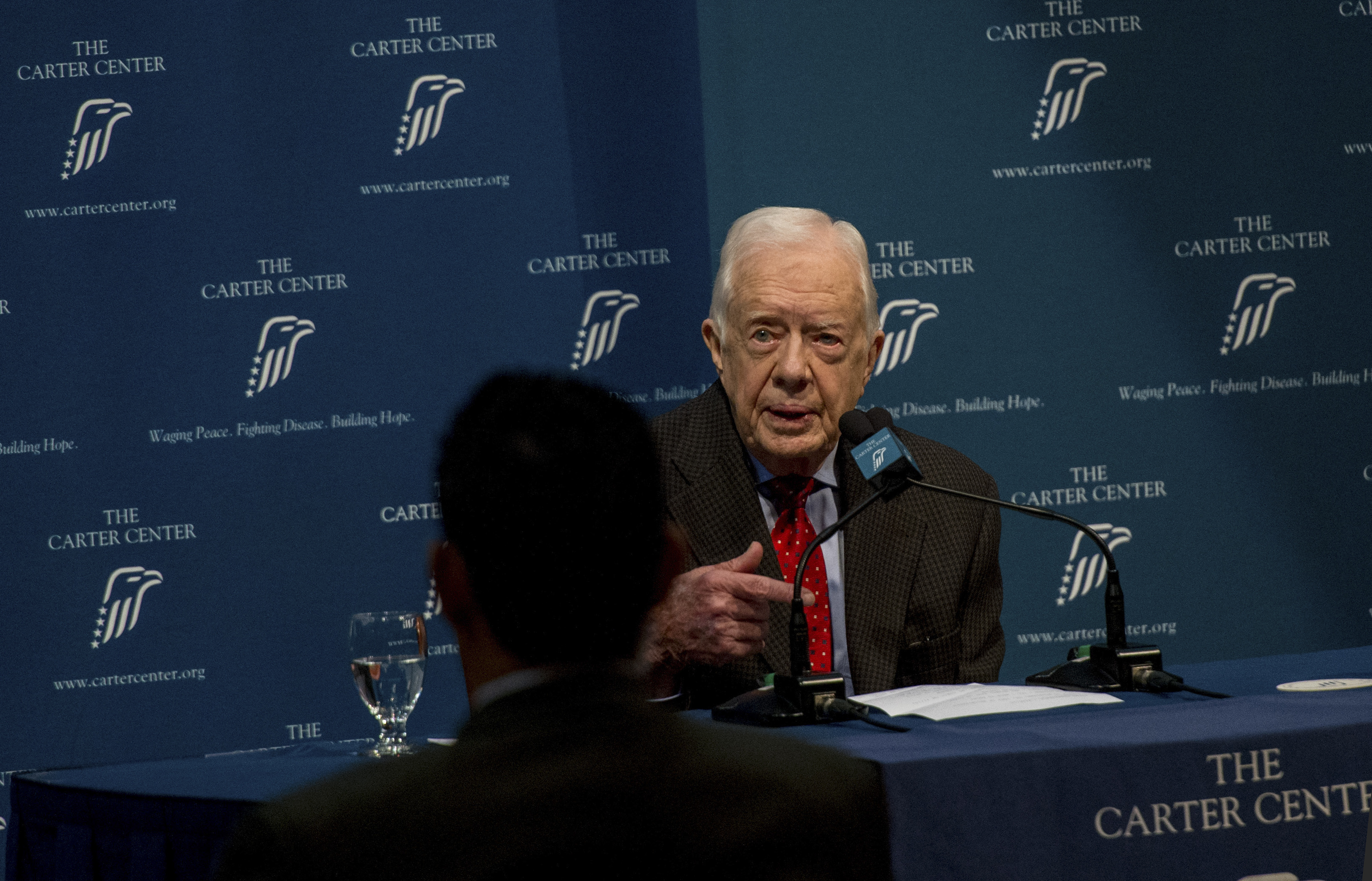 Former U.S. president Jimmy Carter speaks at a news conference at the Carter Center in Atlanta, Georgia, U.S., on Thursday, Aug. 20, 2015. Carter said he has melanoma in his brain, and that he will receive radiation treatment for the cancer beginning Thu