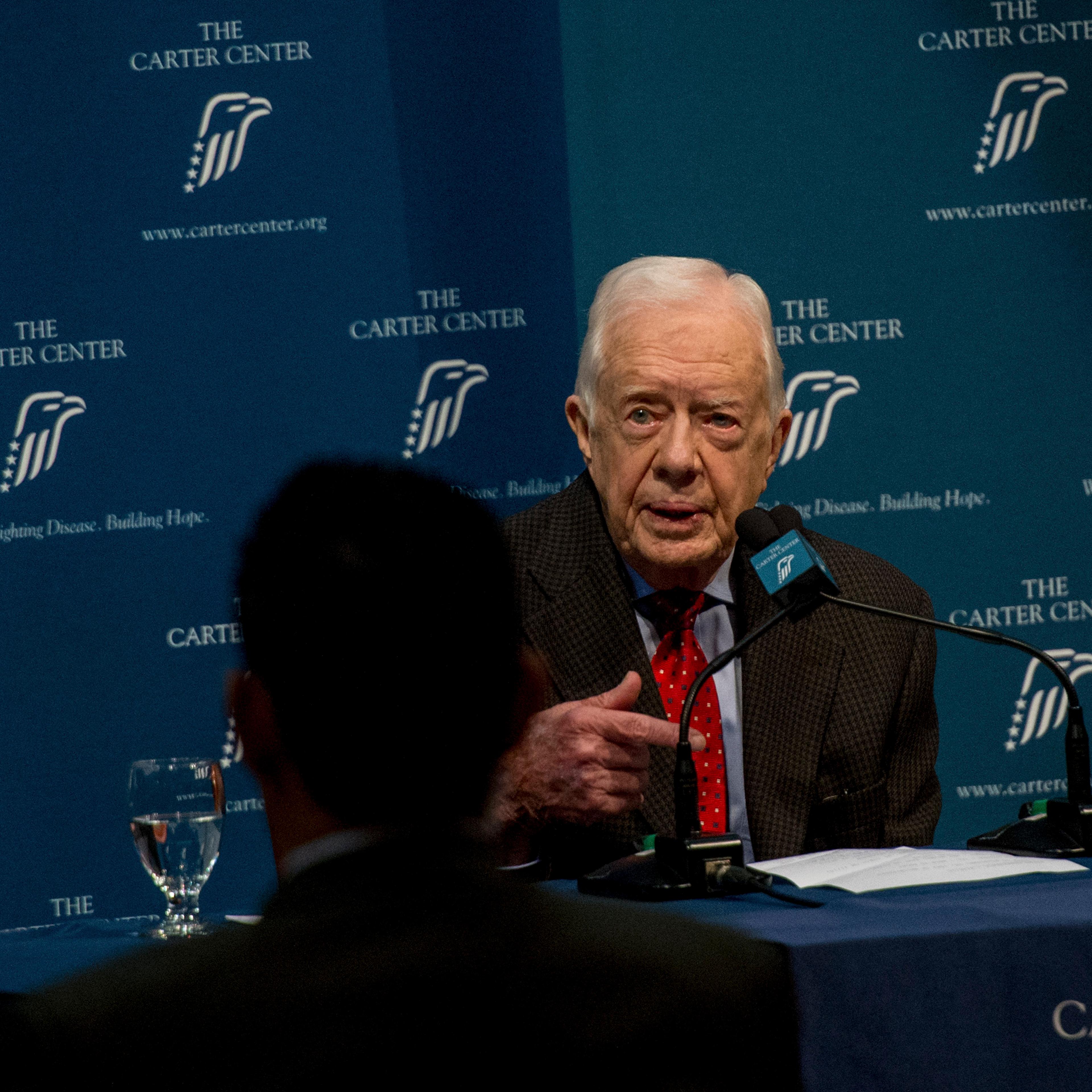 Former U.S. president Jimmy Carter speaks at a news conference at the Carter Center in Atlanta, Georgia, U.S., on Thursday, Aug. 20, 2015. Carter said he has melanoma in his brain, and that he will receive radiation treatment for the cancer beginning Thu