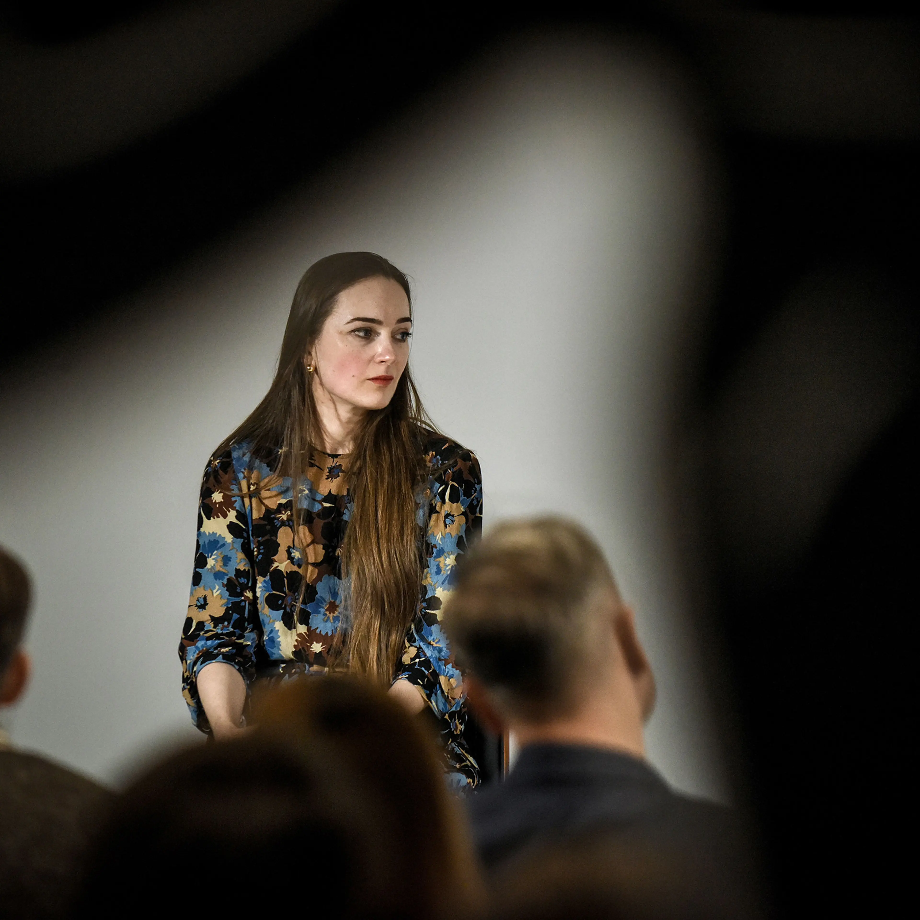 Oleksandra Matviichuk, the head of the Ukrainian human rights organization Center for Civil Liberties, and one of the recipients of the 2022 Nobel Peace Prize, addresses the audience in Kyiv, Ukraine, March 21, 2023.