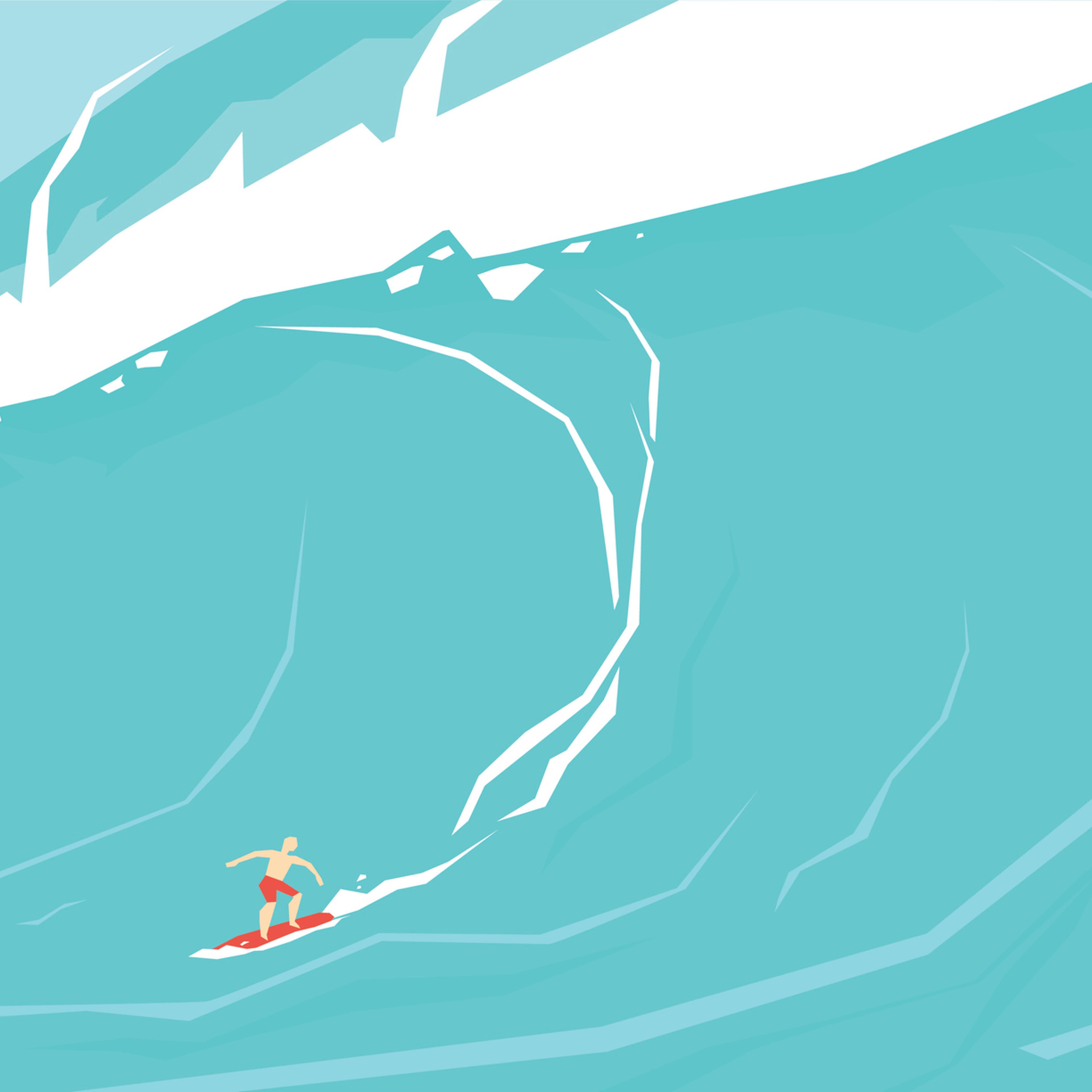 Illustration of a surfer riding a big wave