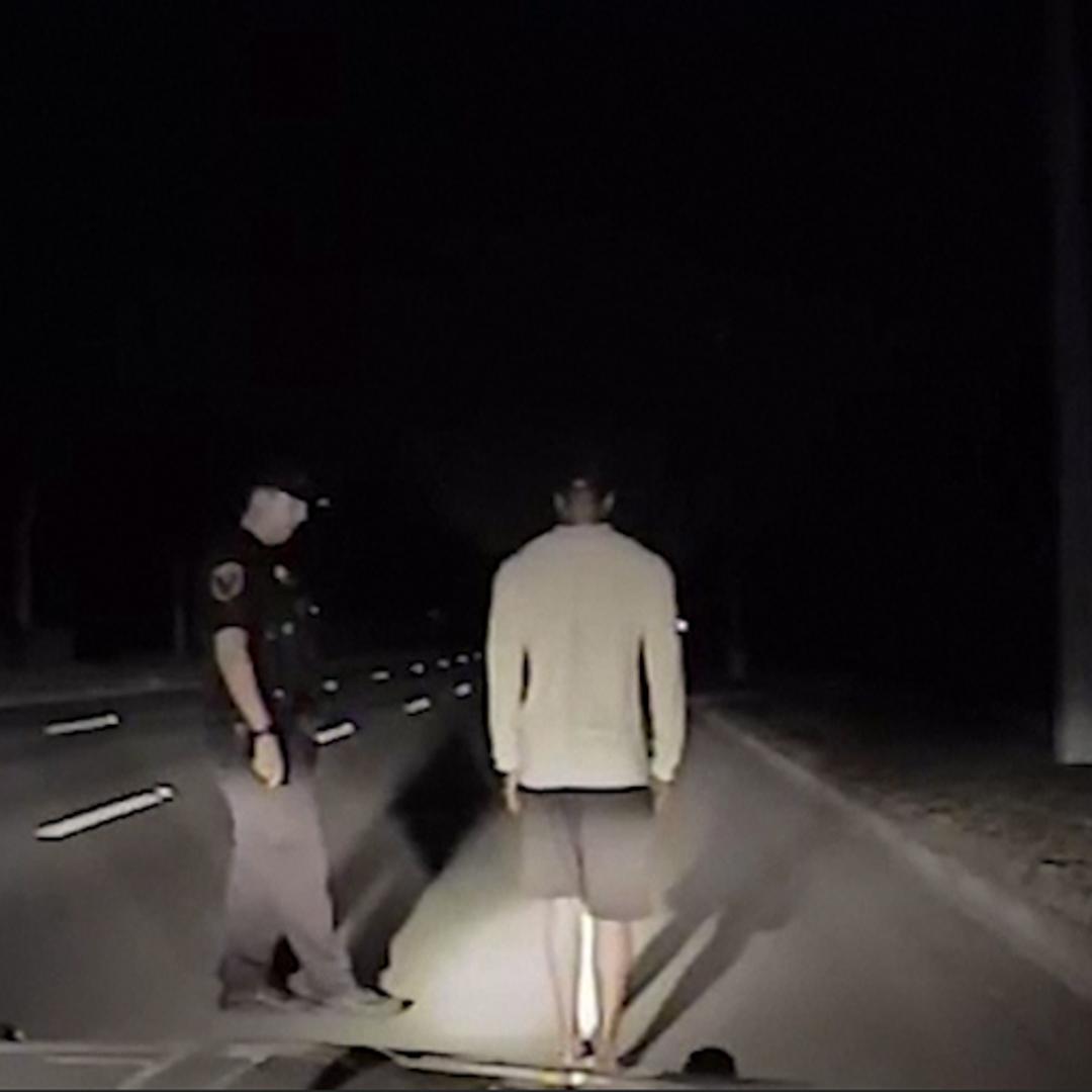 A still image taken from the dash cam as officers conducted a field sobriety test for Tiger Woods in Jupiter, Fla., on May 29, 2017.