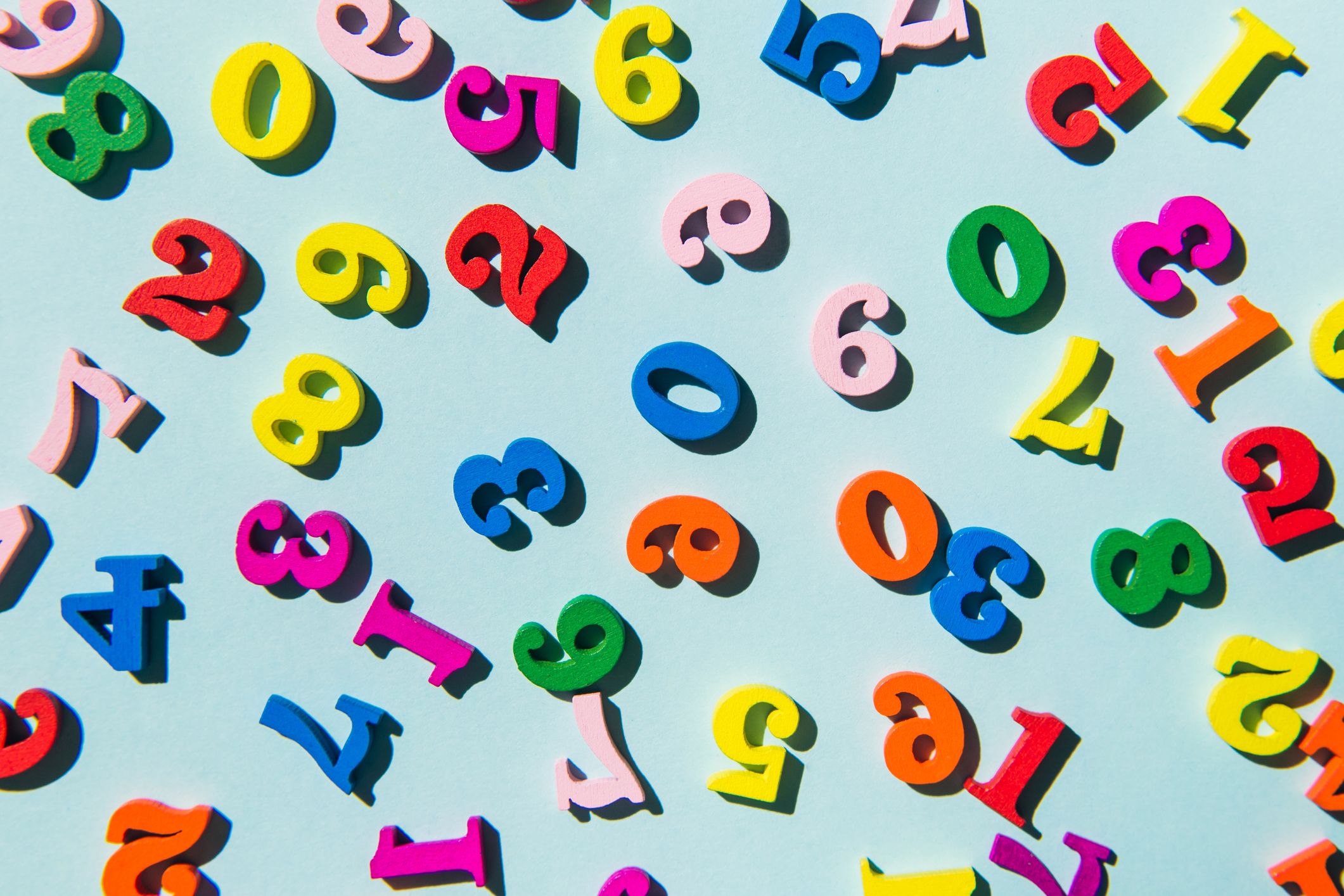 Colorful numbers on blue background