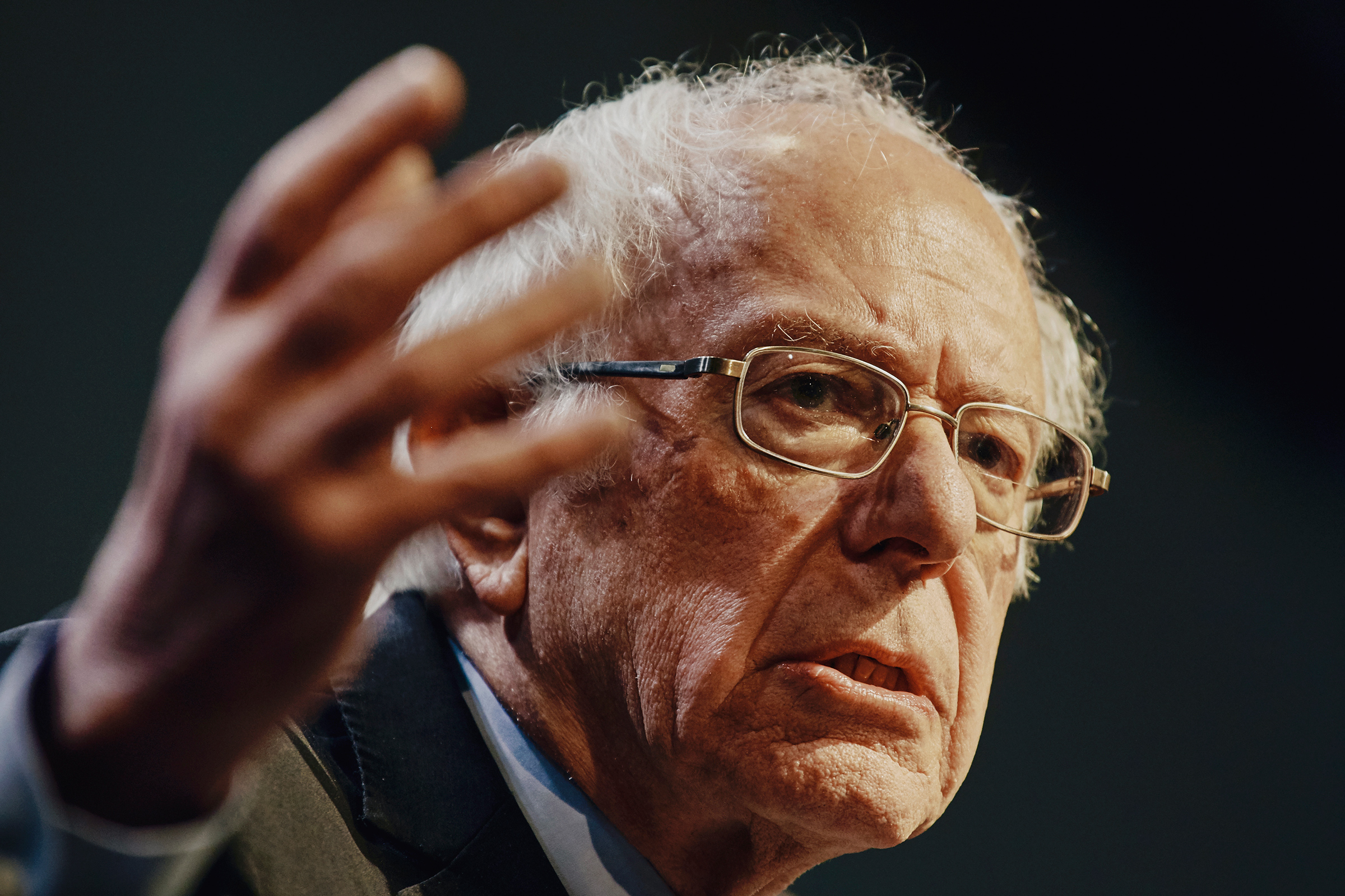 Bernie Sanders speaking at The New Hampshire Institute of Politics at Saint Anselm College in Manchester, New Hampshire on Feb. 7