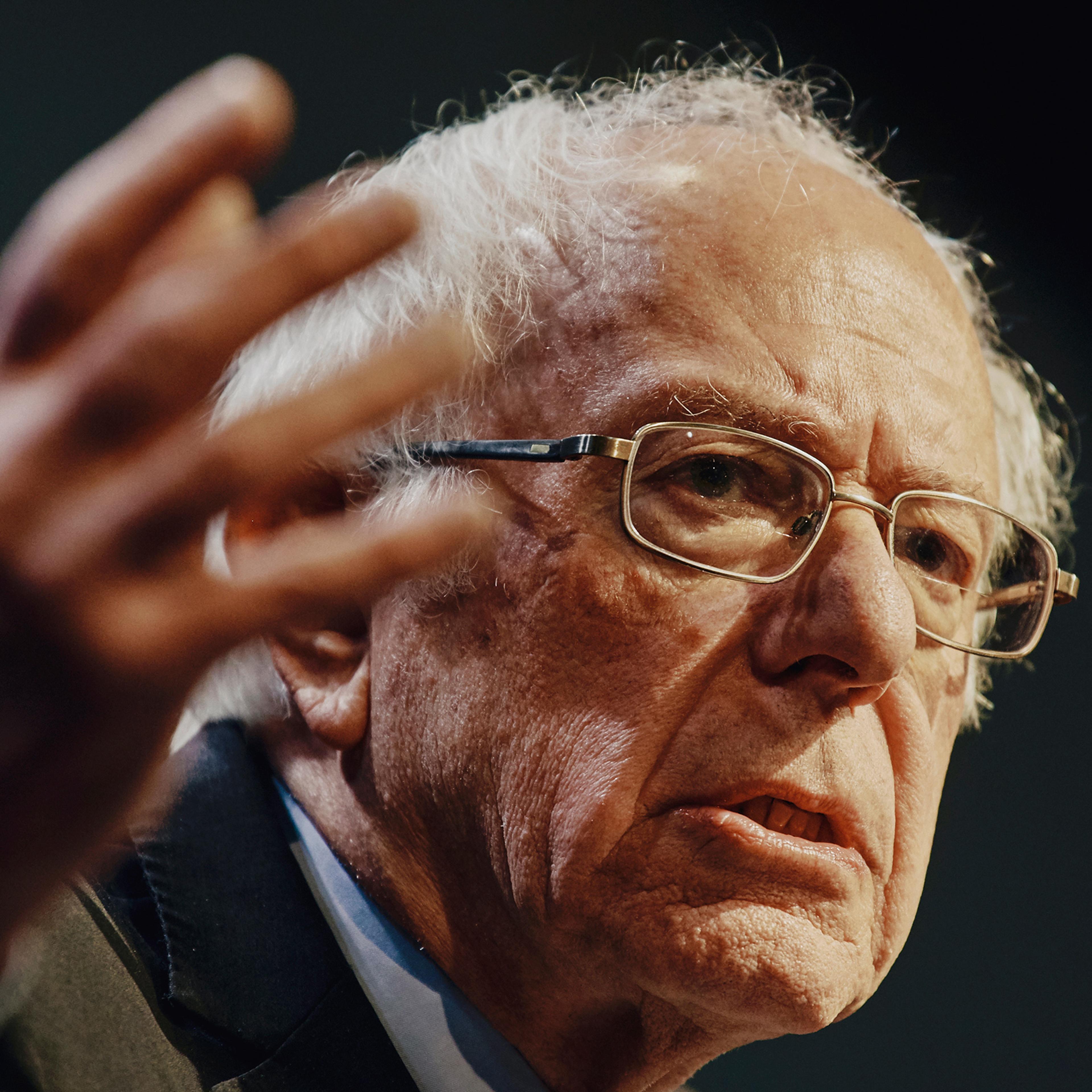 Bernie Sanders speaking at The New Hampshire Institute of Politics at Saint Anselm College in Manchester, New Hampshire on Feb. 7
