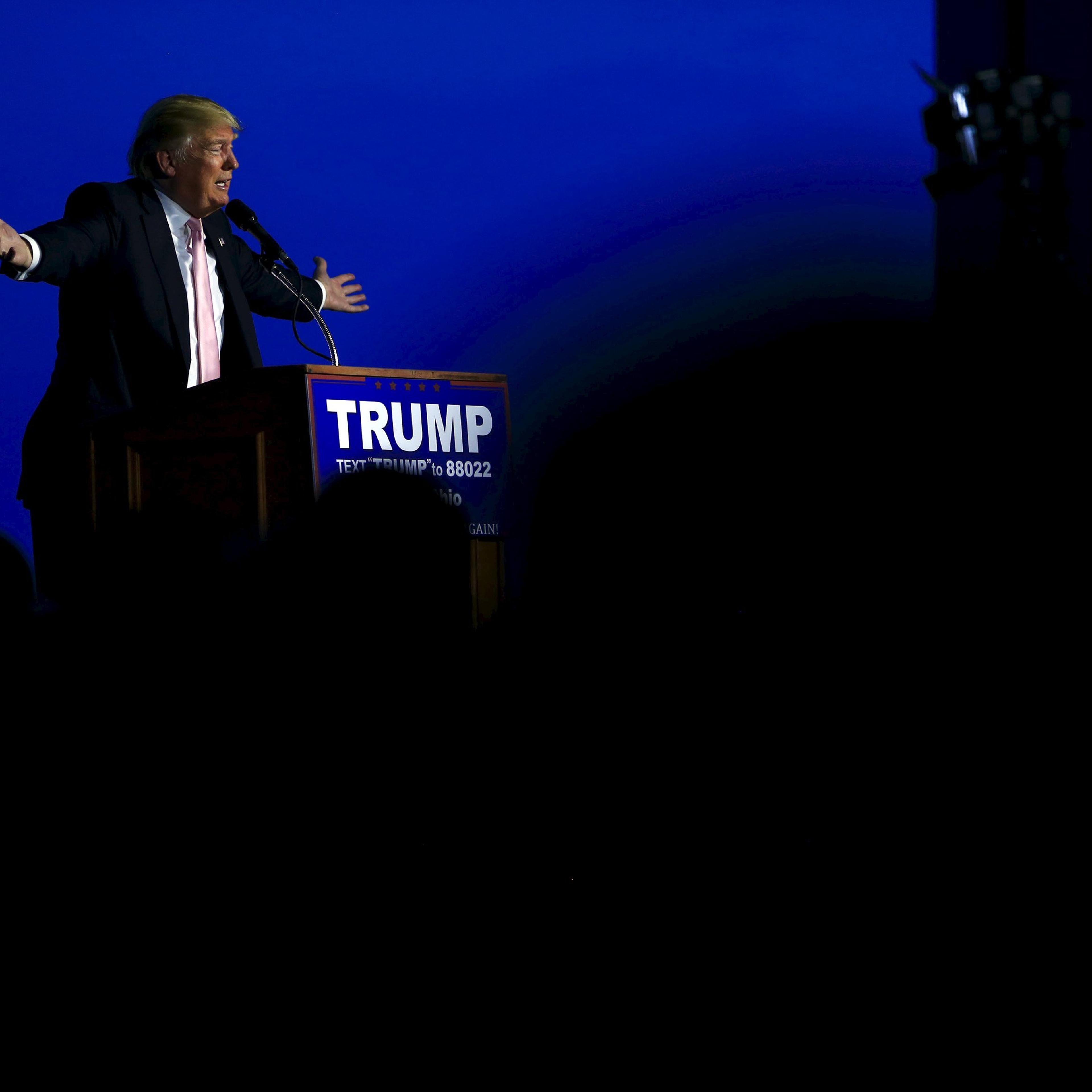 U.S. Republican presidential candidate Donald Trump speaks at a campaign rally at Winner Aviation in Youngstown, Ohio on March 14, 2016.