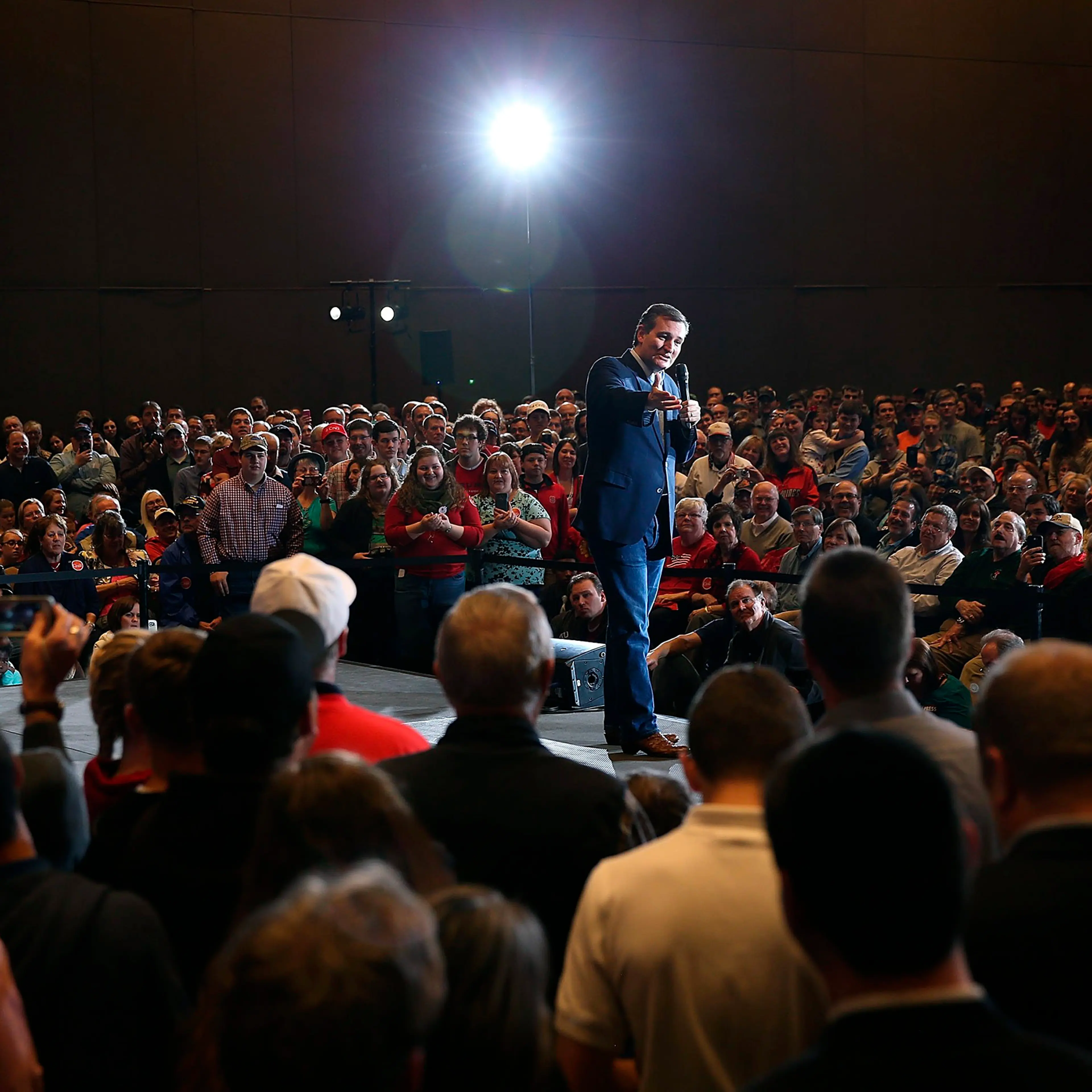 Republican presidential candidate Sen. Ted Cruz speaks during a campaign rally at the Century Center in South Bend, Indiana, on April 28, 2016.