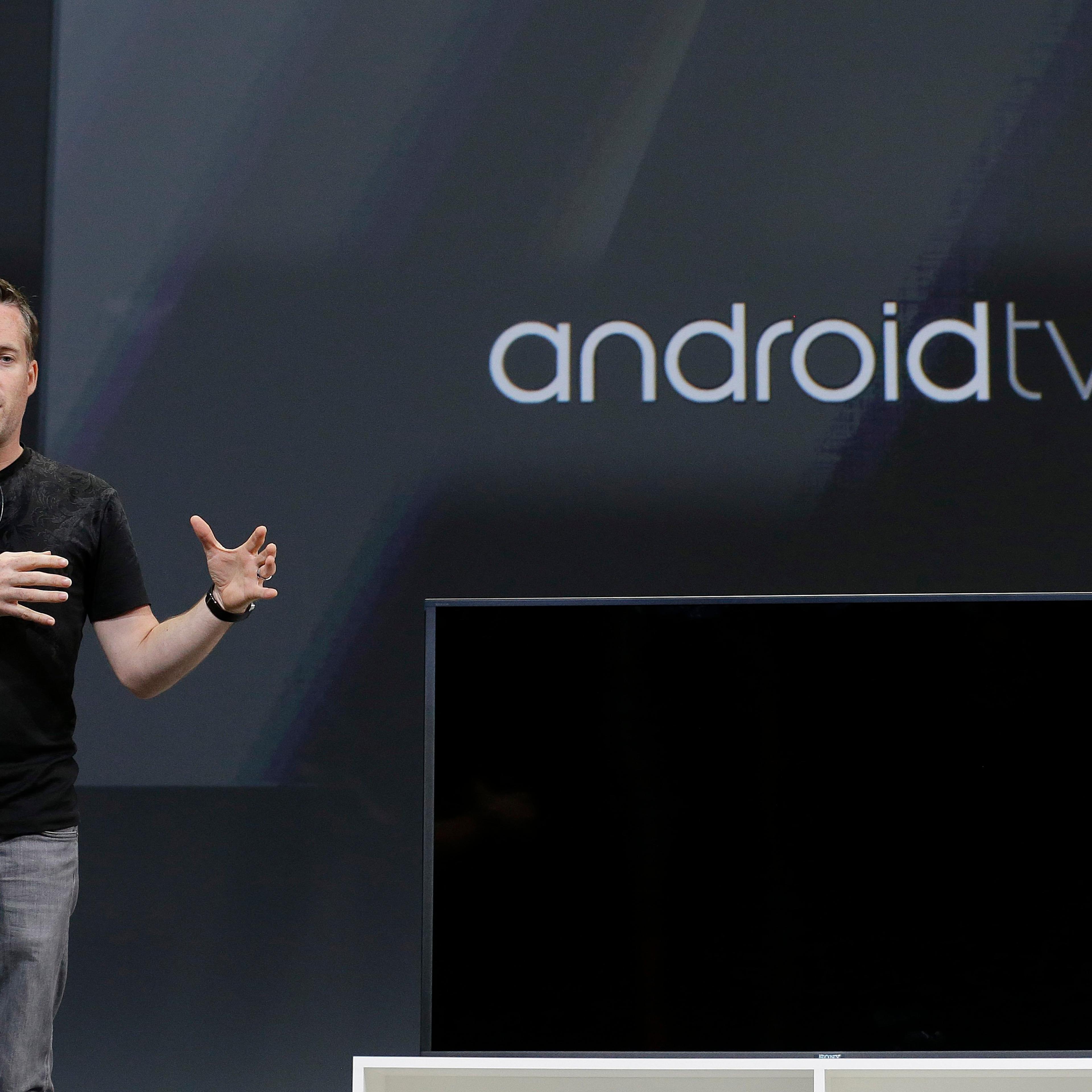 Dave Burke, director of engineering at Android, speaks about Android TV during the Google I/O 2014 keynote presentation in San Francisco on June 25, 2014.