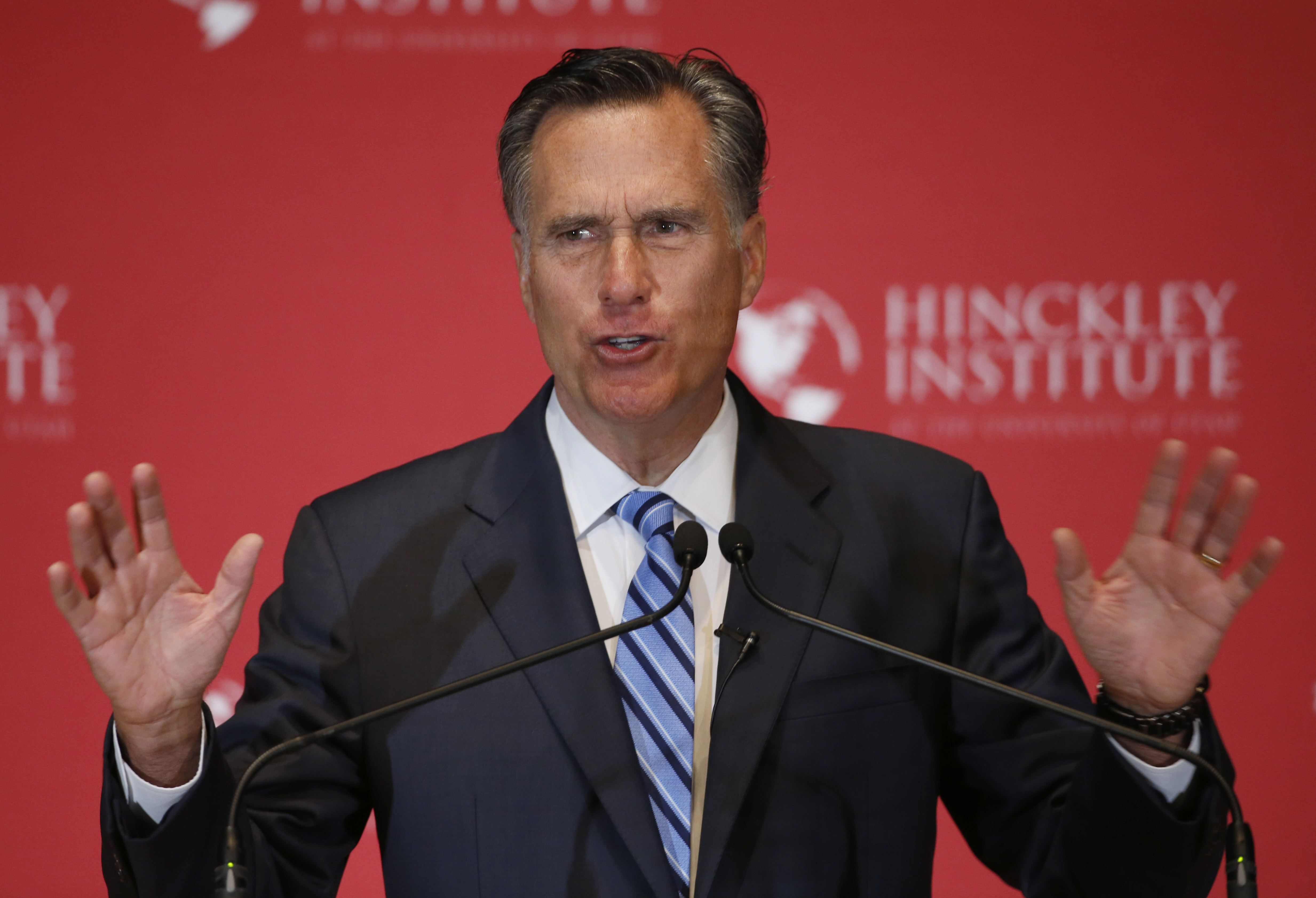 Mitt Romney gives a speech on the state of the Republican party at the Hinckley Institute of Politics on the campus of the University of Utah on March 3, 2016 in Salt Lake City, Utah.