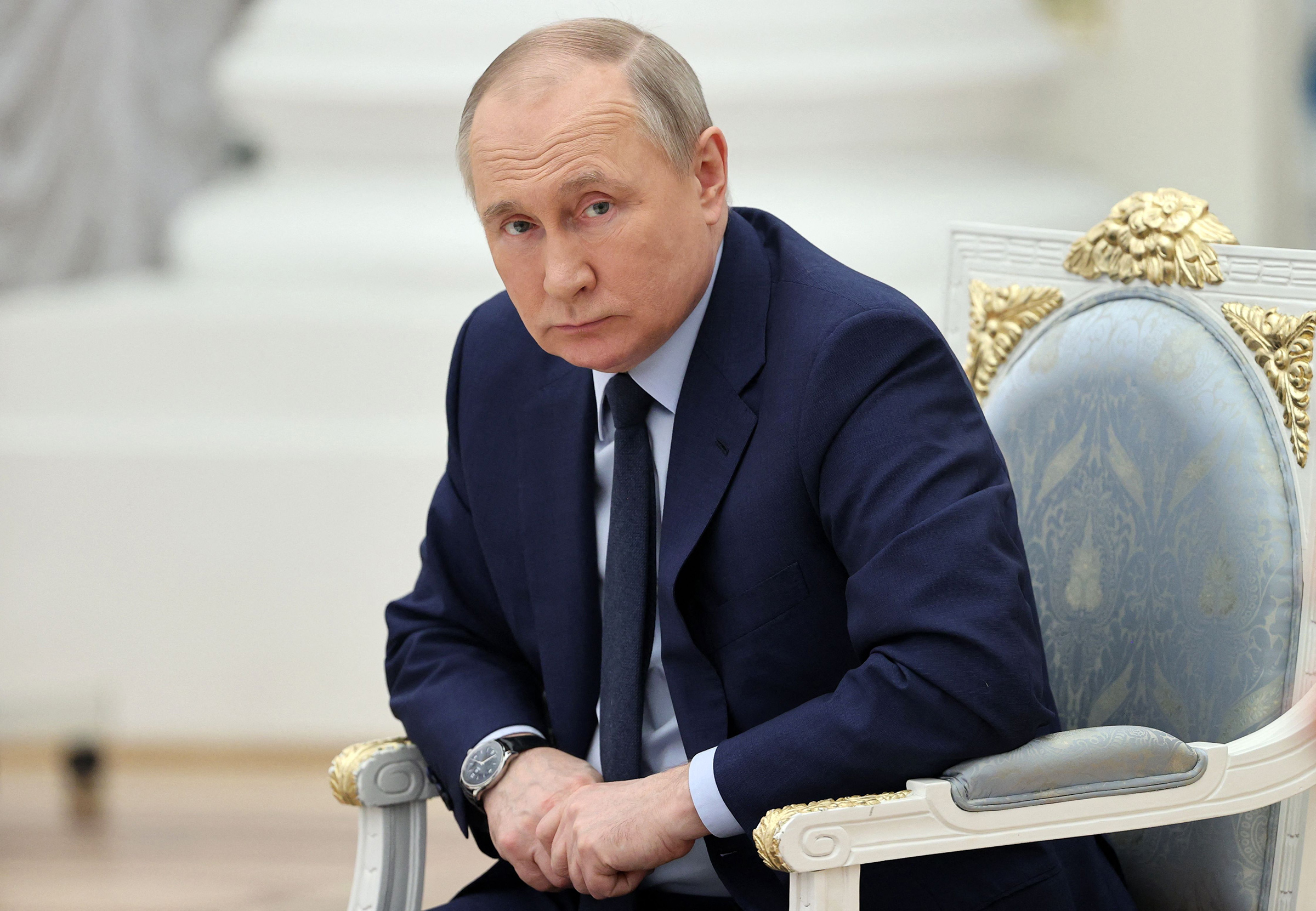 Russian President Vladimir Putin holds a meeting at the Kremlin in Moscow, on April 20, 2022.