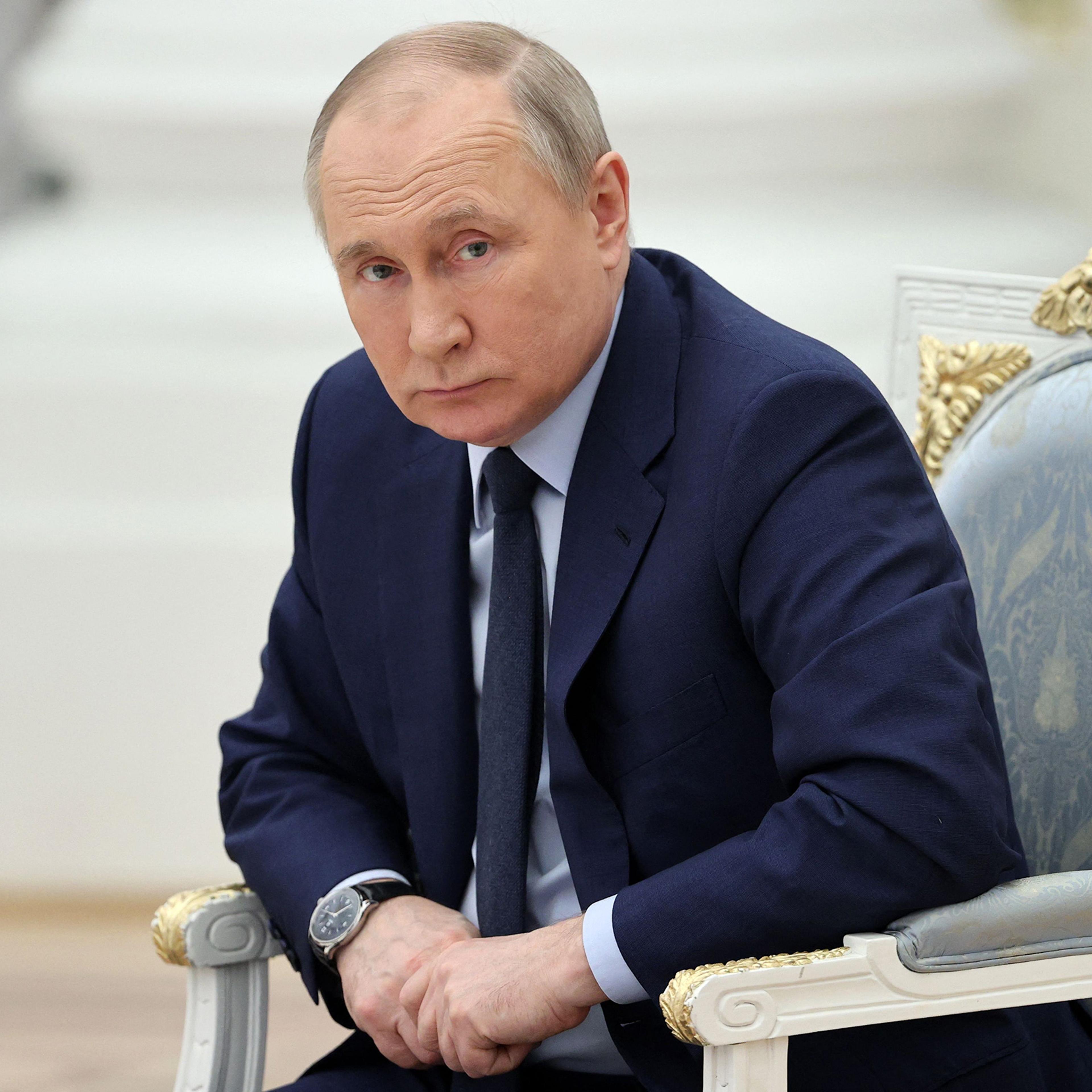 Russian President Vladimir Putin holds a meeting at the Kremlin in Moscow, on April 20, 2022.
