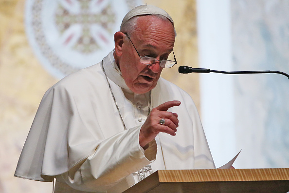 Pope Francis speaks to bishops during the midday prayer service at the Cathedral of St. Matthew on September 23, 2015 in Washington, DC.