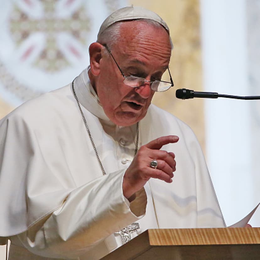 Pope Francis speaks to bishops during the midday prayer service at the Cathedral of St. Matthew on September 23, 2015 in Washington, DC.