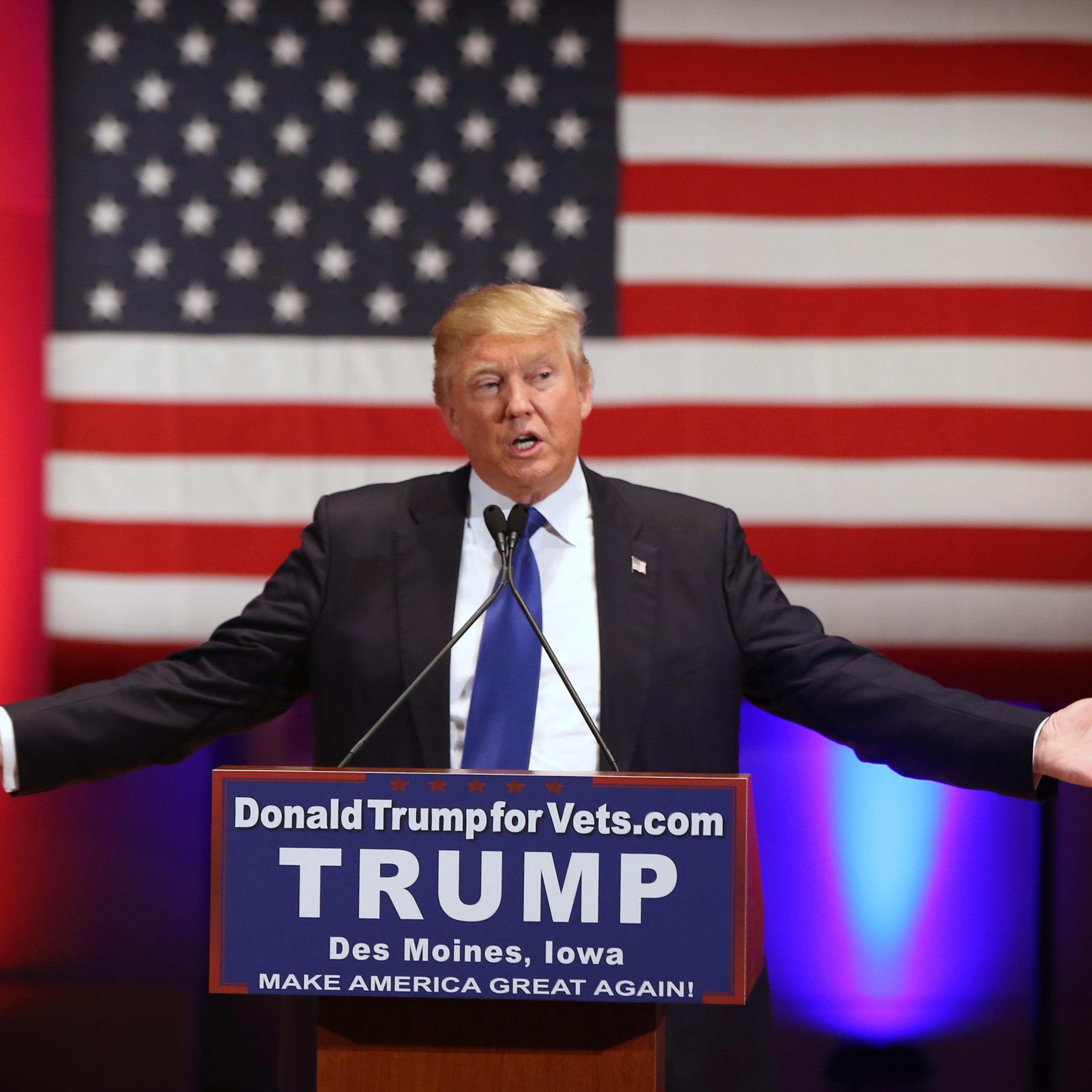 Republican presidential candidate Donald Trump speaks at aN event at Drake University in Des Moines, Iowa, Thursday, Jan. 28, 2016.