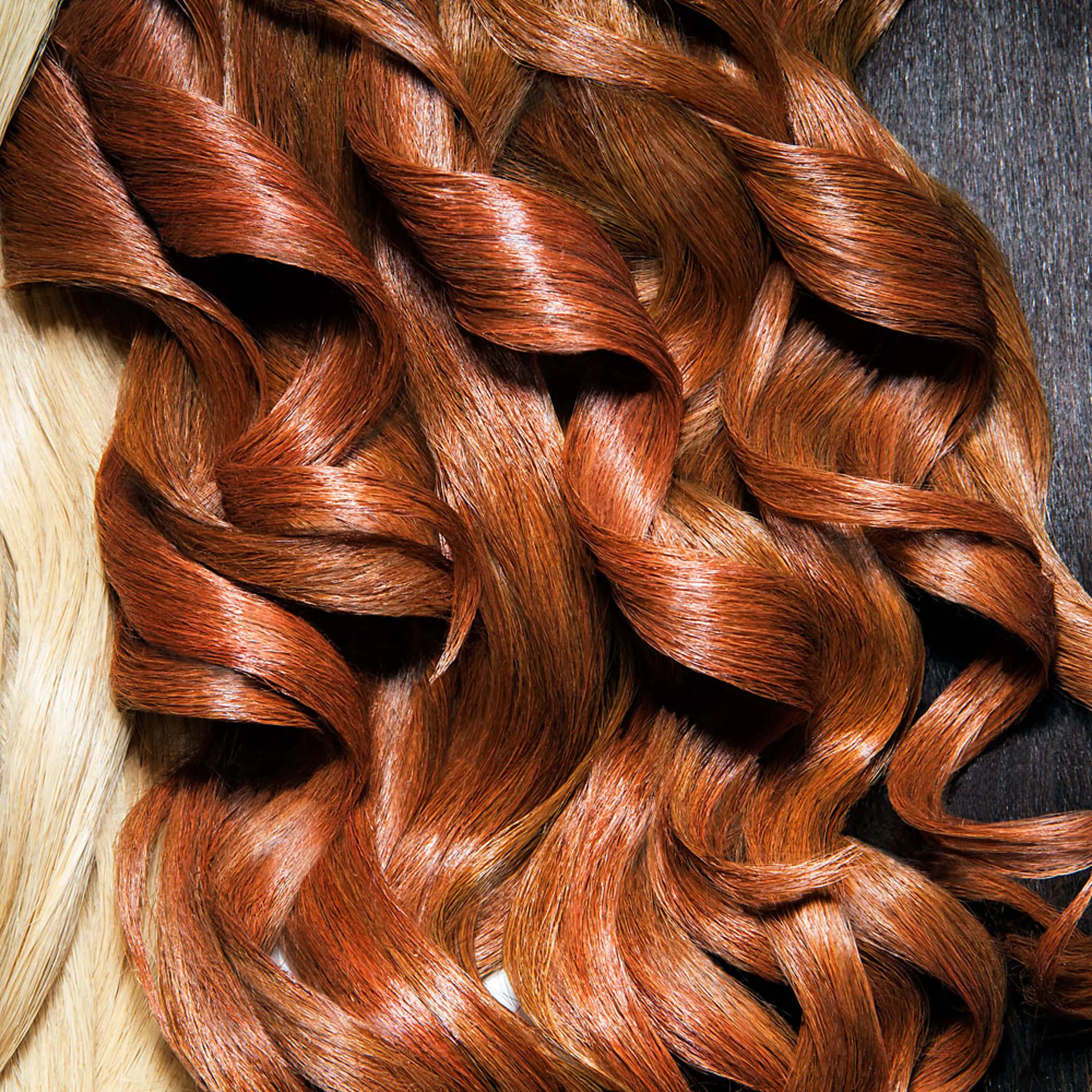 Still life of 3 different hair colors. close up.