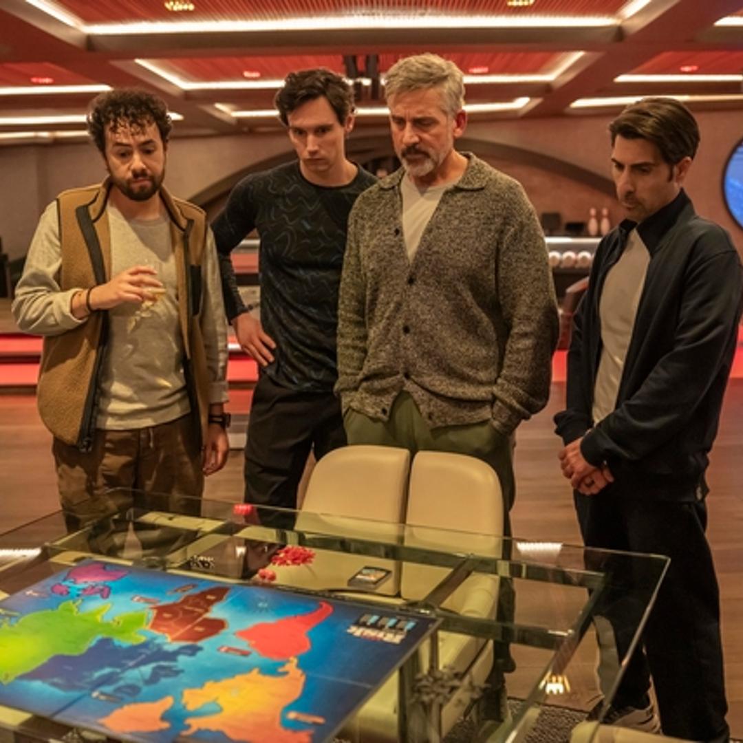 From left: Ramy Youssef, Cory Michael Smith, Steve Carell, and Jason Schwartzman in <i>Mountainhead</i>